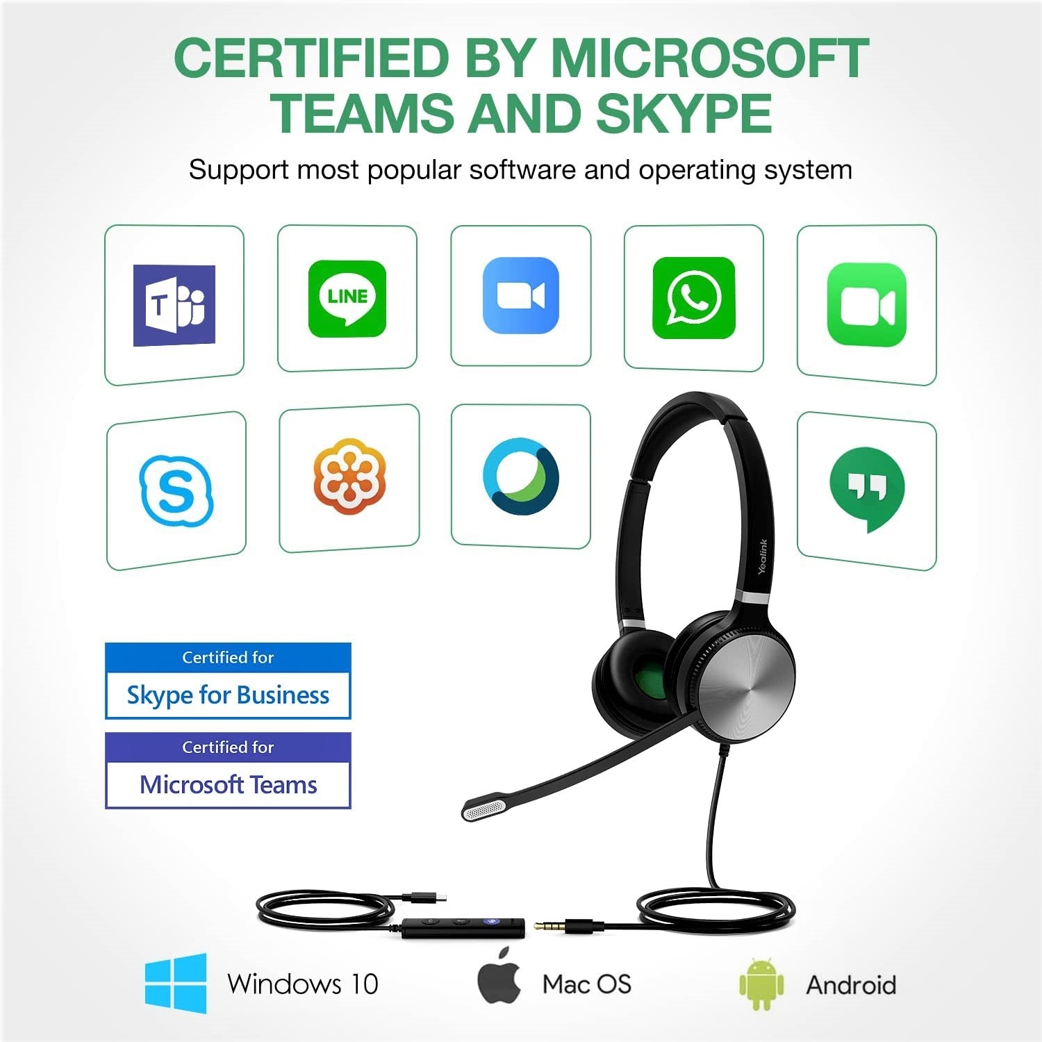 Yealink UH36 USB Wired Headset with Noise Cancelling Mic - Dual/Mono Mode for Office, Call Center & Remote Work | Comfortable Over-Ear Design for Long Wear