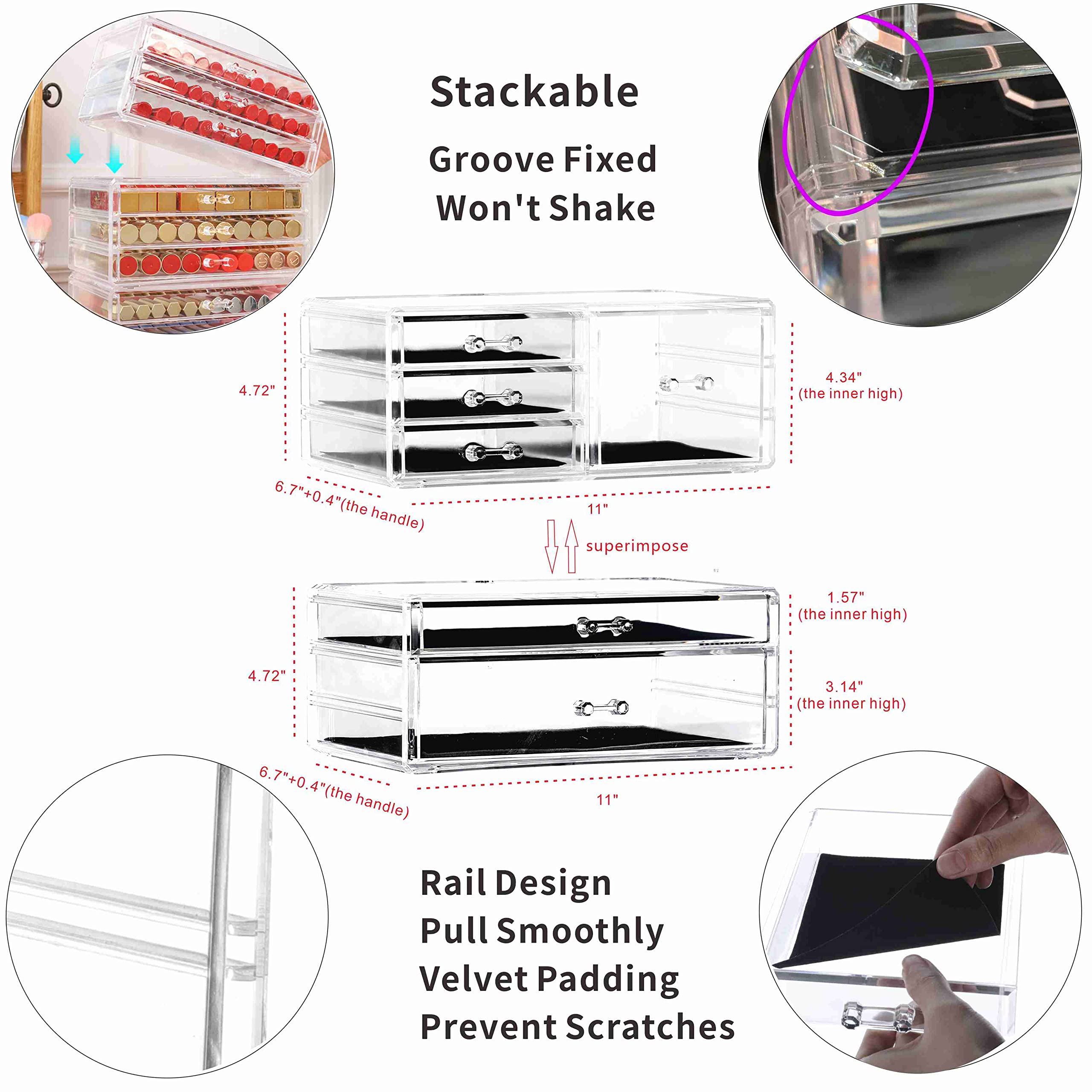 2-Pack Clear Acrylic Stackable Storage Drawers - 6-Tier Desktop Organizer for Vanity, Office, Jewelry, Hair Accessories & Beauty Products | Perfect for Makeup, Skincare & Small Item Organization