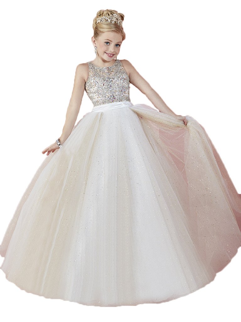 GreenBloom Beaded Lace Up Girls Pageant Dress - Elegant Flower Girl Dress for Weddings, Pageants & Special Occasions