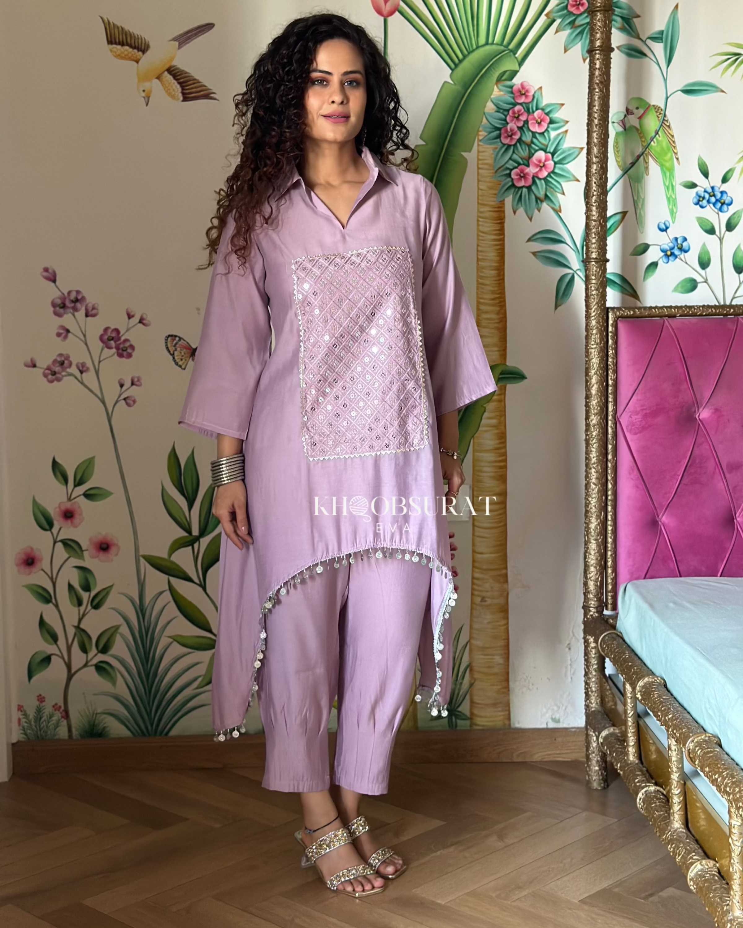 Lavender Sequin Kurta Set for Women | Elegant Embroidered Indian Ethnic Outfit | Perfect for Festivals, Weddings & Special Occasions