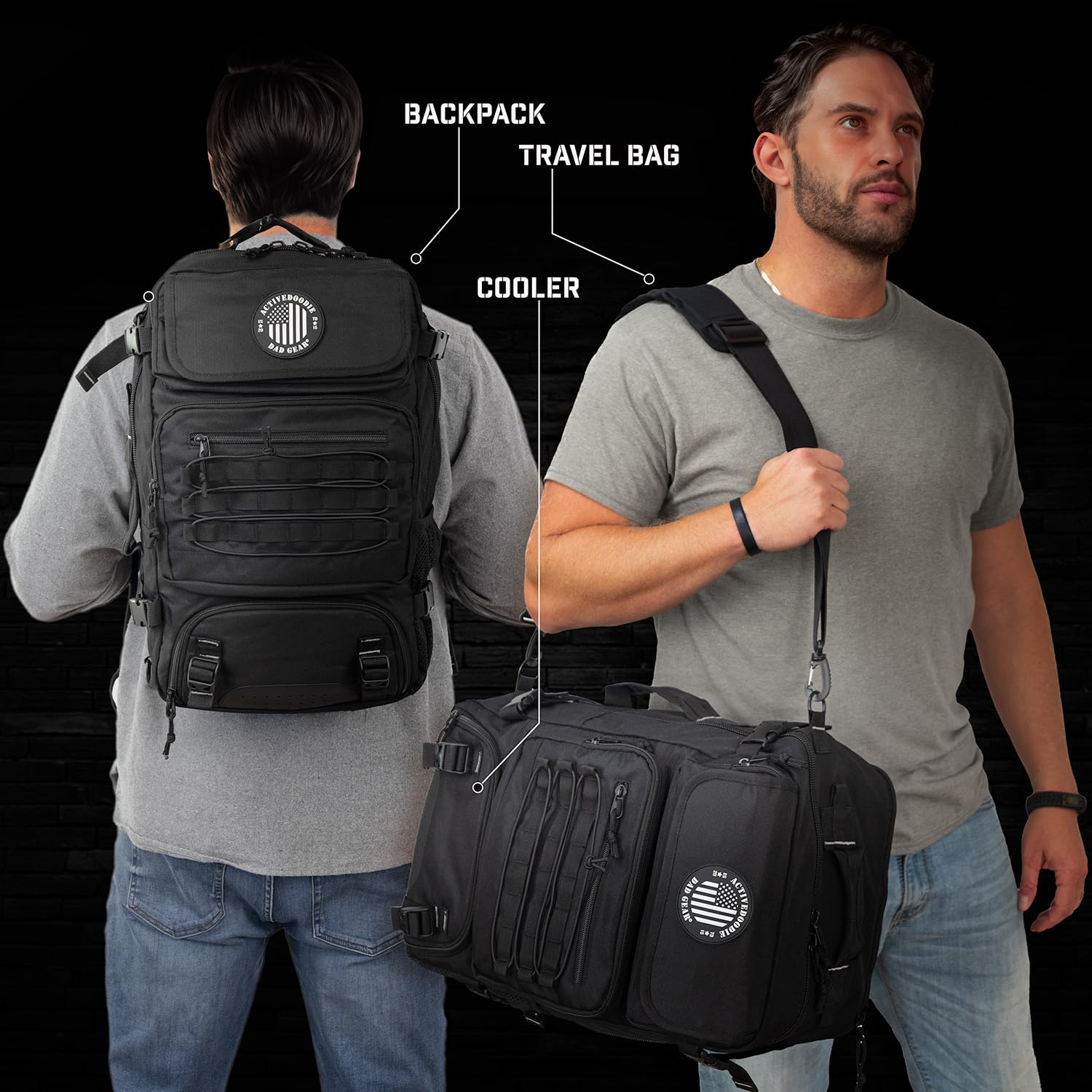Durable Men's Diaper Backpack with Built-In Cooler, Removable Wet Bag & Waterproof Changing Pad - Convertible from Backpack to Duffle Bag (Black) | Perfect for Dads On-The-Go, Baby Travel & Outdoor Adventures