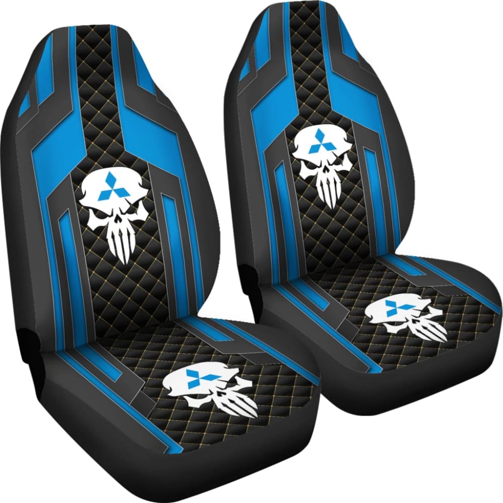 Black & Blue Punisher Skull Mitsubishi Car Seat Covers - Universal Fit for Most Models - Durable & Stylish Car Interior Accessories for Mitsubishi Lancer, Outlander, Eclipse | Perfect for Car Enthusiasts & Marvel Fans