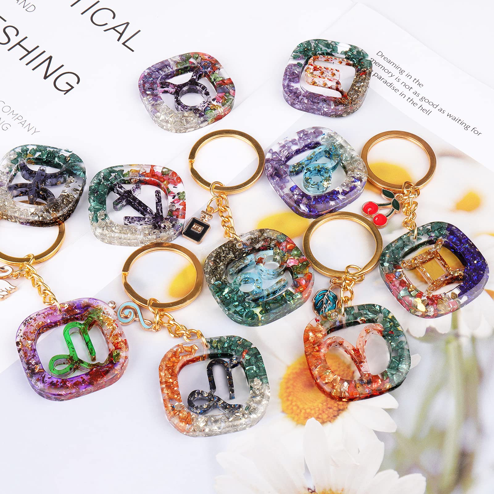 12 Constellation Epoxy Jewelry Casting Molds - Zodiac Keychain Silicone Resin Molds with 50 Open Jump Rings for DIY Pendant Ornaments, Christmas Decorations & Gifts - Perfect for Handmade Jewelry Making, Craft Projects and Personalized Presents