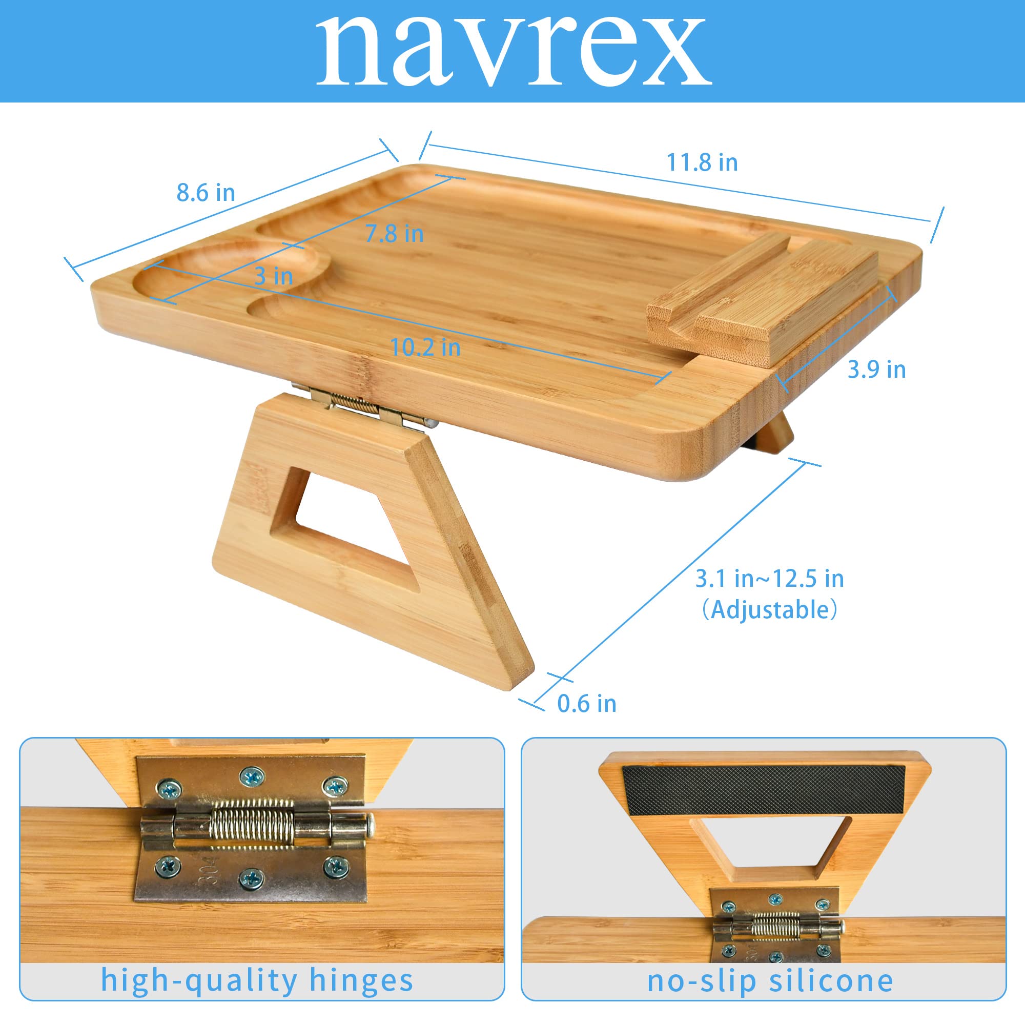 360° Rotating Bamboo Sofa Arm Tray with Phone Holder - Clip-On Couch Side Table for Wide Couches, Perfect for Eating, Working, Watching TV - Great Gift for Mom, Dad & Friends