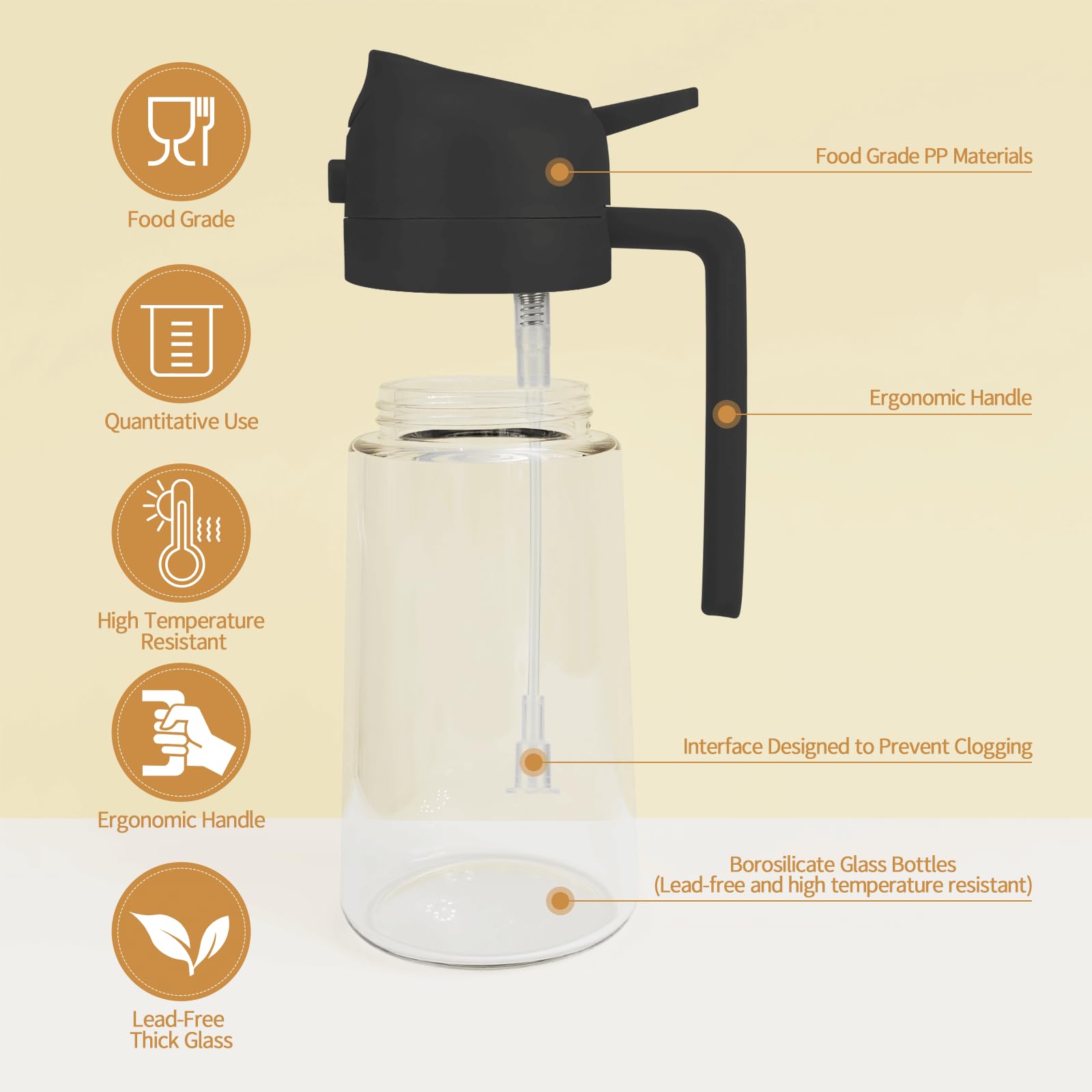 Premium 470ml Glass Olive Oil Sprayer & Dispenser Bottle - 2 in 1 Kitchen Gadget for Healthy Cooking, Air Fryer, Salad Dressing & BBQ - BPA-Free Oil Mister for Baking, Grilling & Meal Prep (Black)