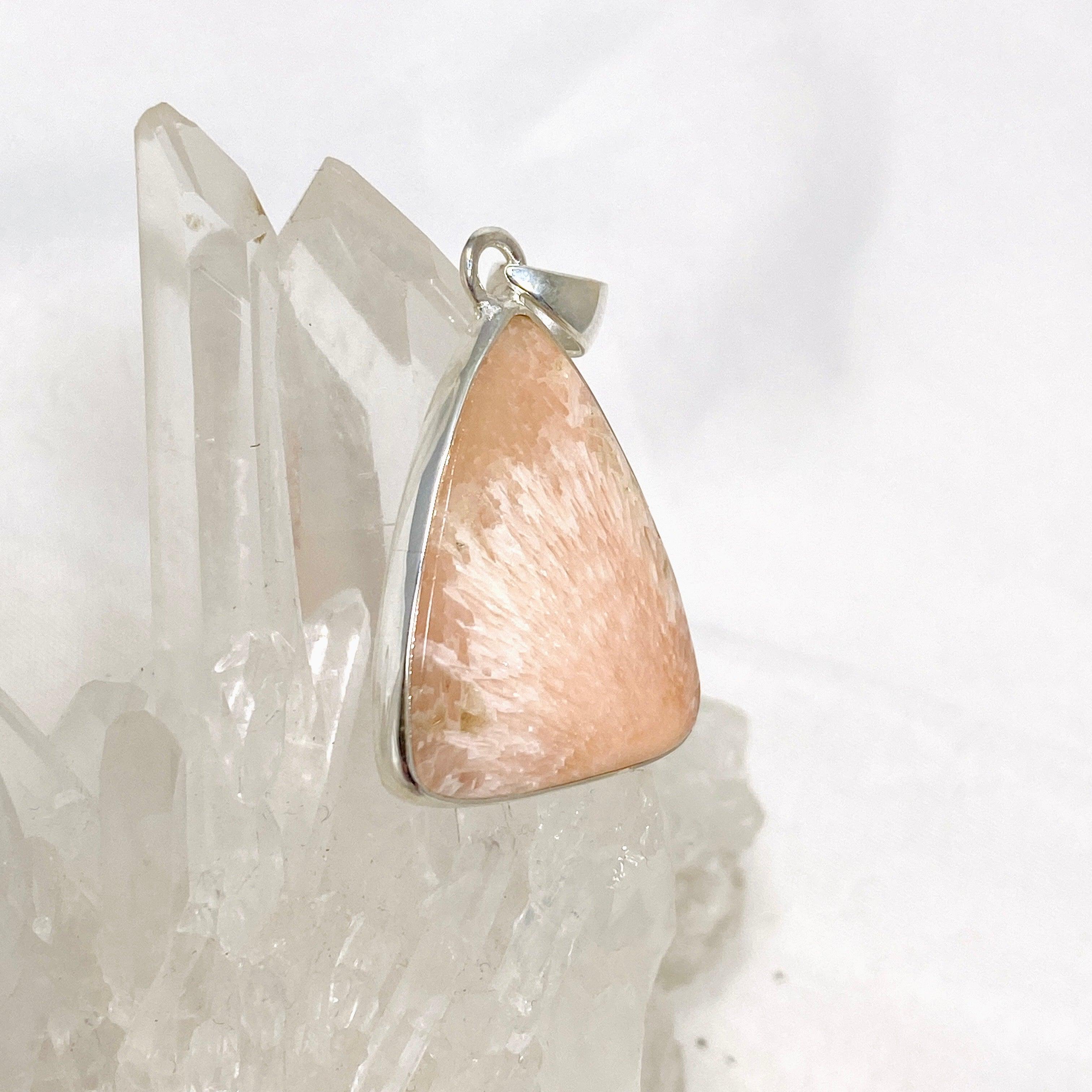 Natural Peach Scolecite Triangle Pendant Necklace KPGJ4524 - Healing Crystal Jewelry for Meditation, Energy Balancing & Spiritual Growth