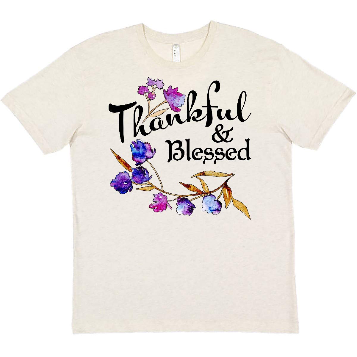 Inktastic Thankful and Blessed Inspirational Floral T-Shirt - Comfortable Casual Wear for Thanksgiving, Church, or Everyday Encouragement