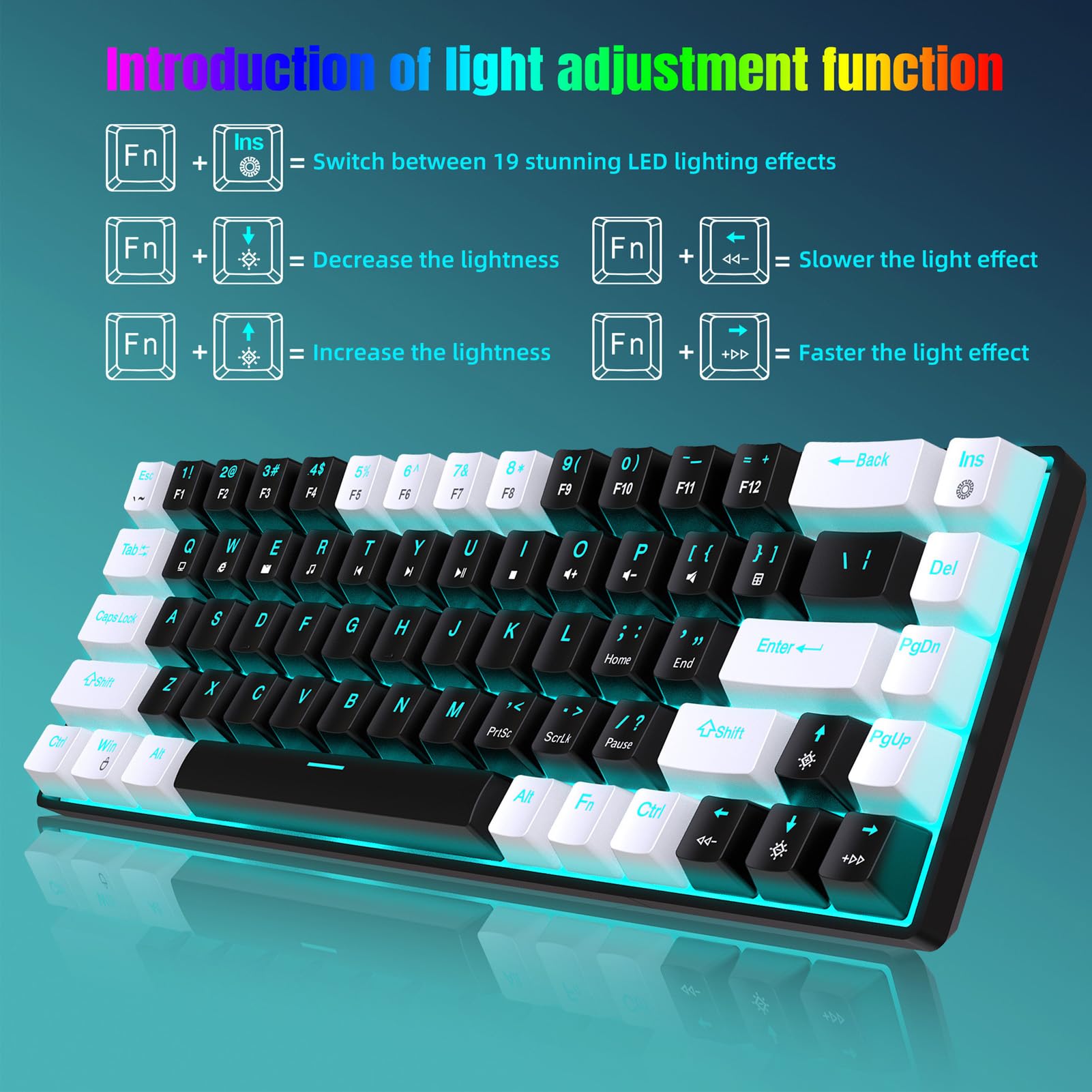 68-Key RGB Backlit Mechanical Gaming Keyboard - Hot Swappable Blue Switches, Wired Ergonomic Mini Keyboard for Windows PC - Perfect for Esports, Typing & Office Work