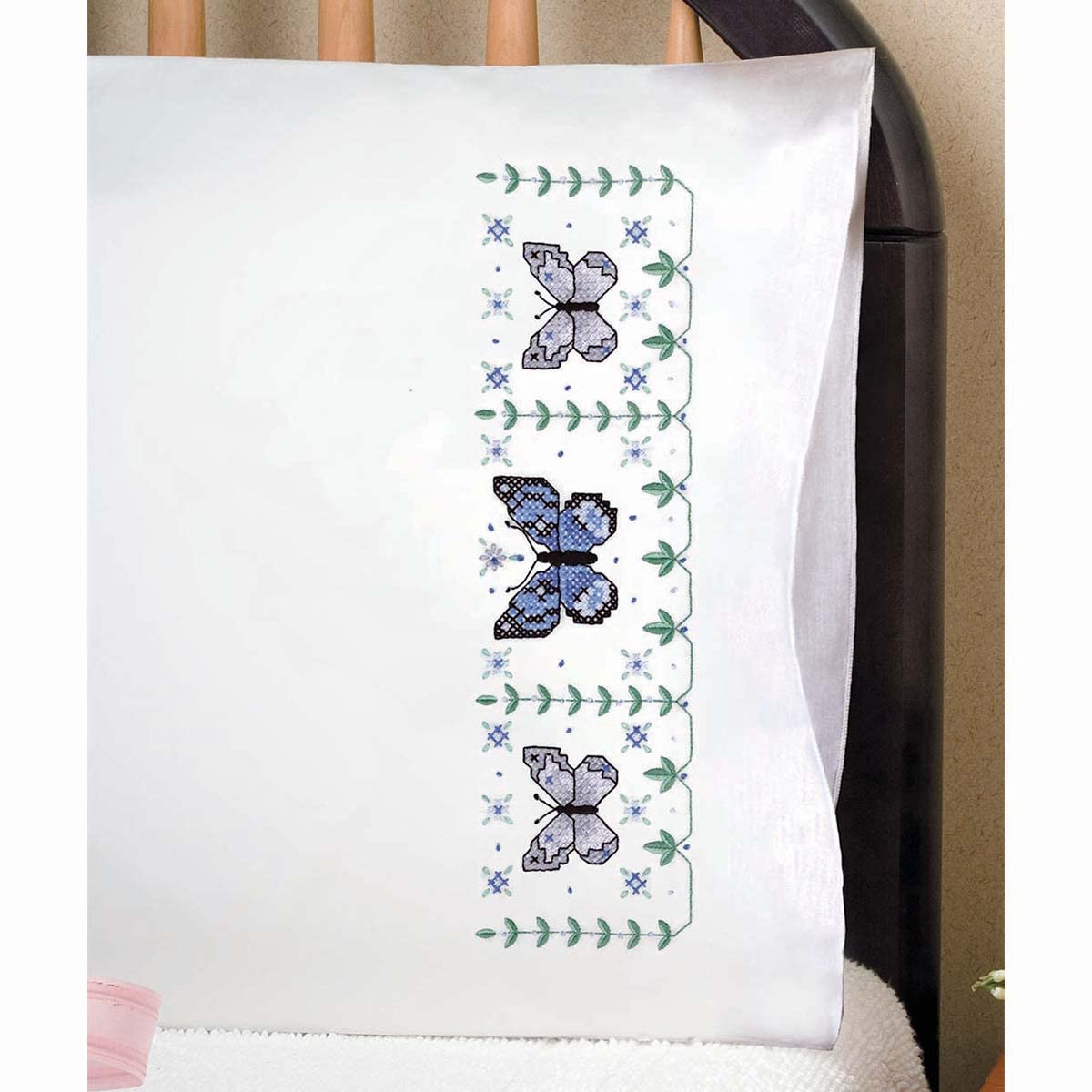 Tobin Butterfly Garden Embroidery Stamped Pillowcases - Floral Design for DIY Home Decor & Gift Giving