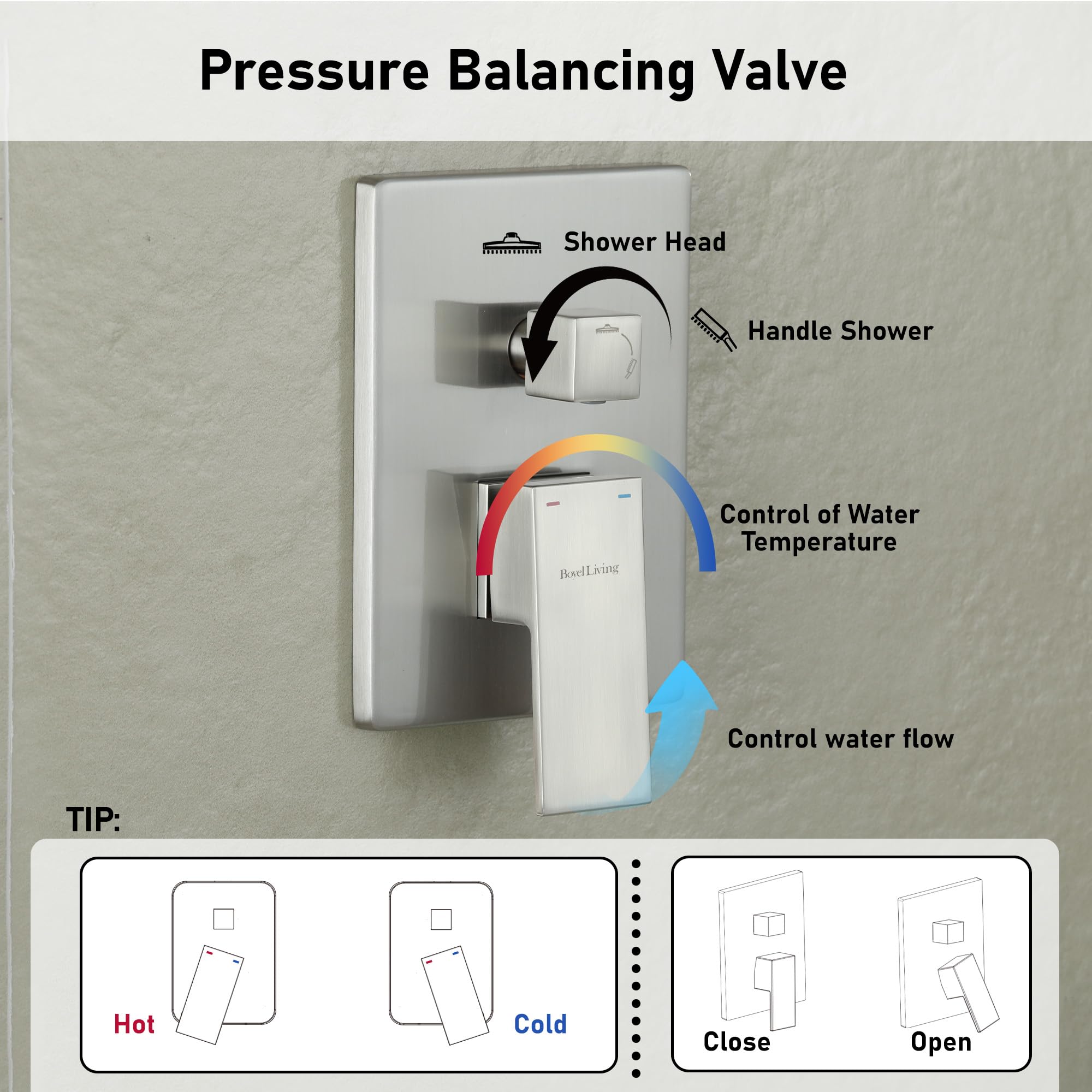 Luxury 10 Inch Rainfall Shower Head System - High Pressure Wall Mounted Shower Faucet with 2-Function Spray - Brushed Nickel Finish for Spa-Like Bathroom Experience | Perfect for Master Bathrooms & Modern Home Renovations