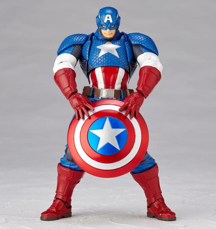 Amazing Yamaguchi Revoltech No.007 Captain America Action Figure - Highly Articulated Collectible for Marvel Fans & Display