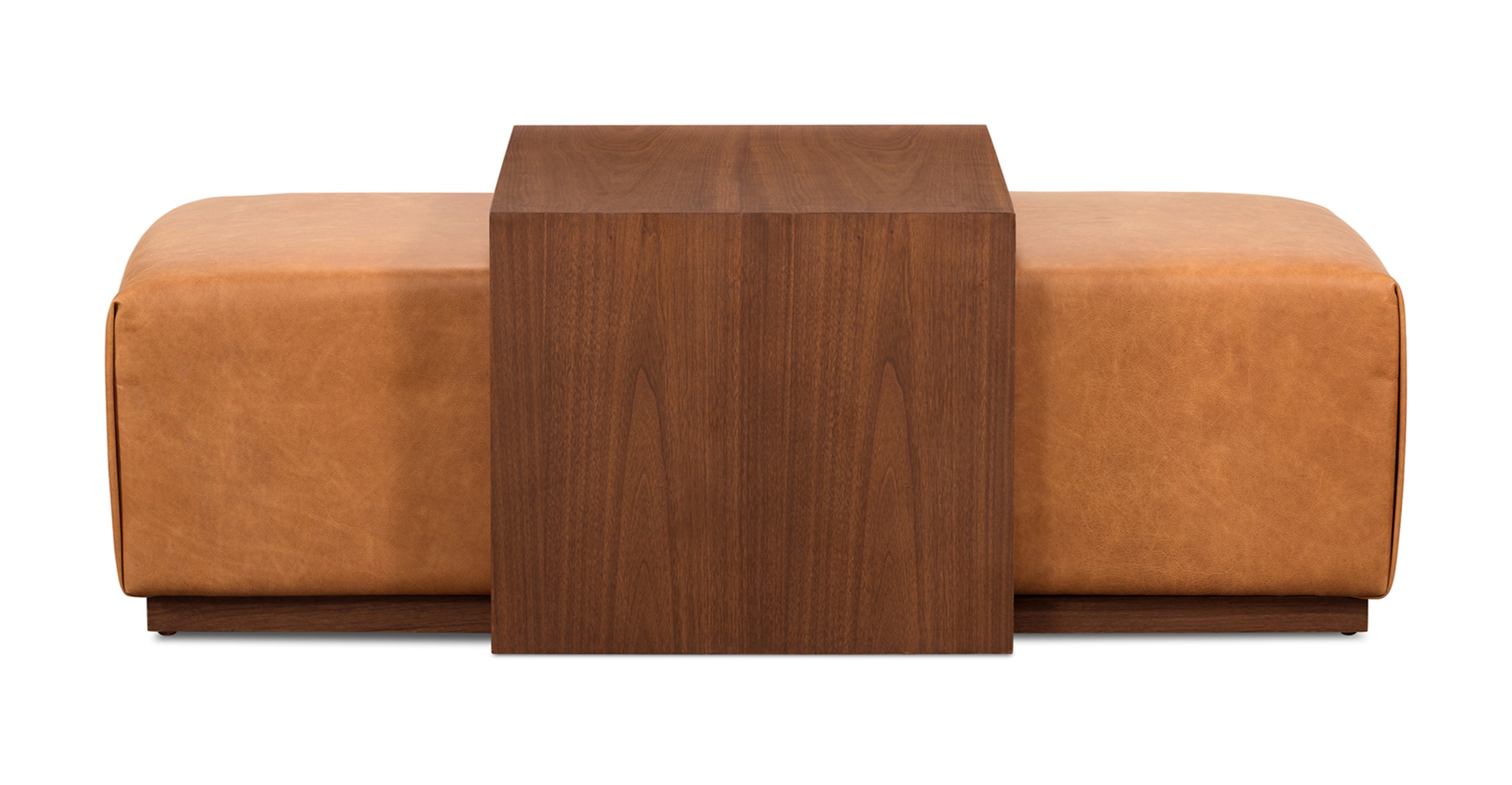 Jarmo Leather Ottoman with Walnut Table - Stylish Footrest & Coffee Table for Living Room, Bedroom, or Office - Premium Leather & Wood Furniture for Home Decor