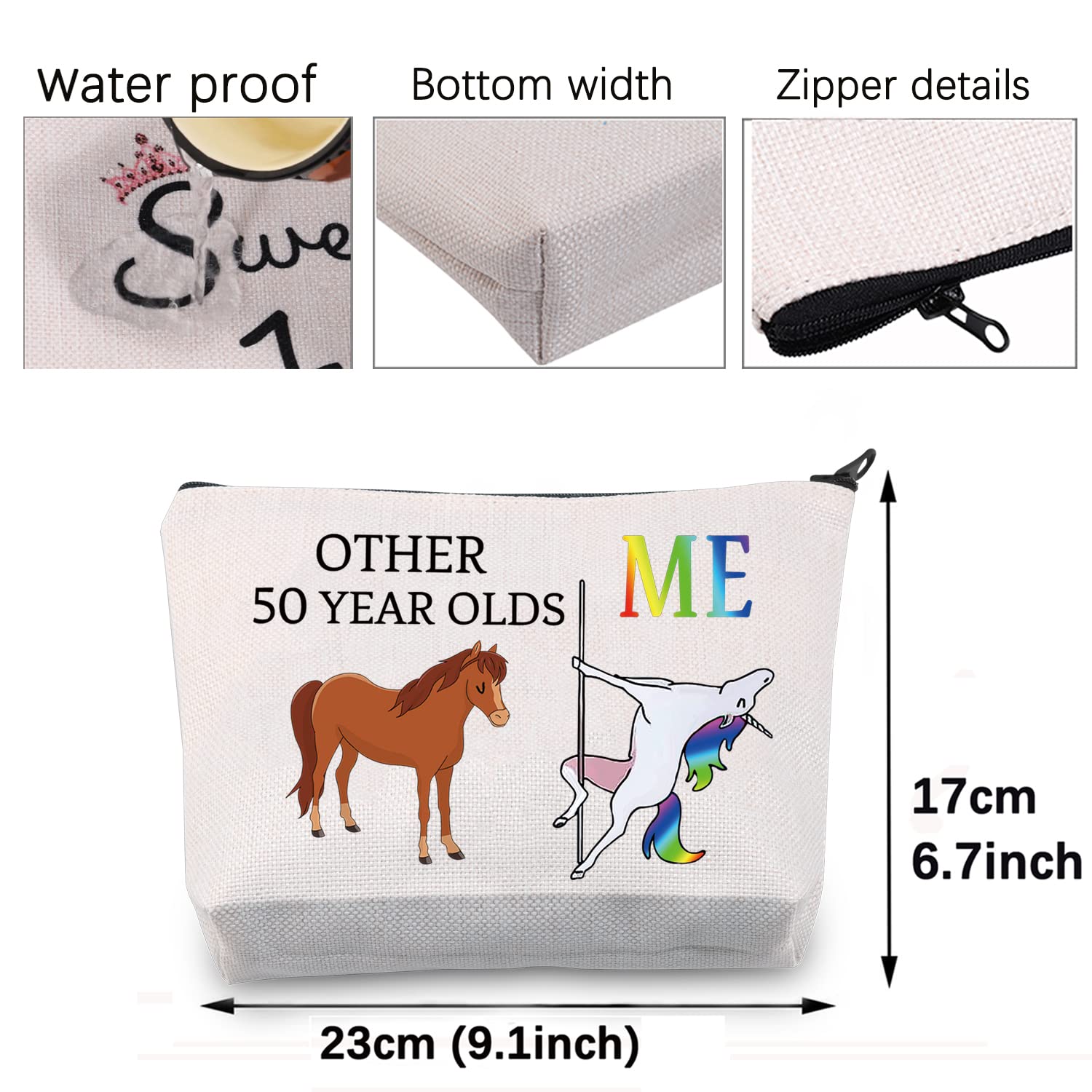 50th Birthday Gifts for Women - Funny 50 and Fabulous Unicorn Makeup Bag - Perfect 50 Year Old Birthday Present for Her - Great for Travel, Cosmetics Storage & Special Occasion Gifts