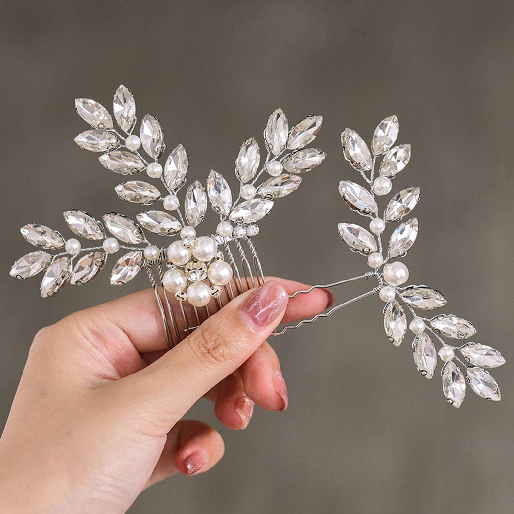 Heread Silver Pearl Crystal Bridal Hair Comb - Elegant Wedding Hair Accessories for Women & Girls | Perfect for Brides, Bridesmaids, and Special Occasions