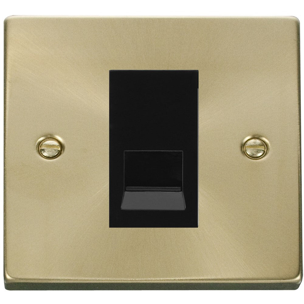 Click Deco Satin Brass RJ11 Phone Jack Socket - VPSB115MBK - Elegant Wall Plate for Home & Office Telephone Wiring Installation