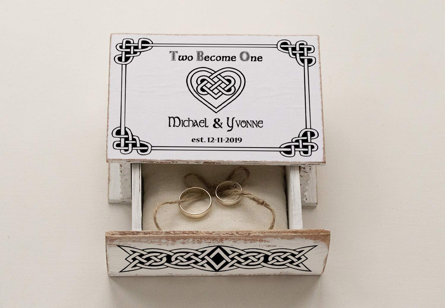 Personalized Celtic Infinity Heart Wedding Ring Box - Custom Engraved Ring Bearer Box for Engagement & Wedding Ceremonies - Perfect for Ring Bearer Pillow, Vows Exchange & Romantic Proposals