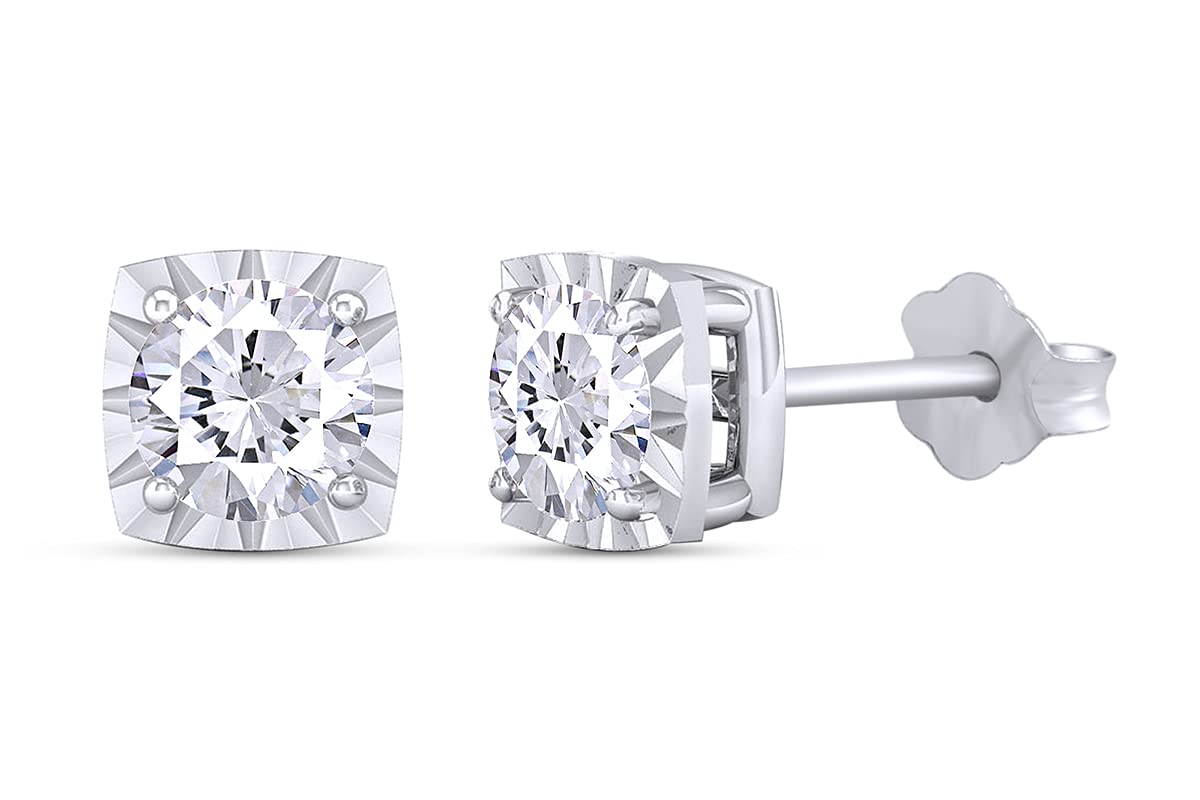 1/4 Carat Round Cut White Natural Diamond Halo Stud Earrings in 14k Gold Plated 925 Sterling Silver - I2-I3 Clarity, I-J Color, 0.25 CTTW - Elegant Jewelry Gift for Women, Perfect for Weddings, Anniversaries, and Special Occasions