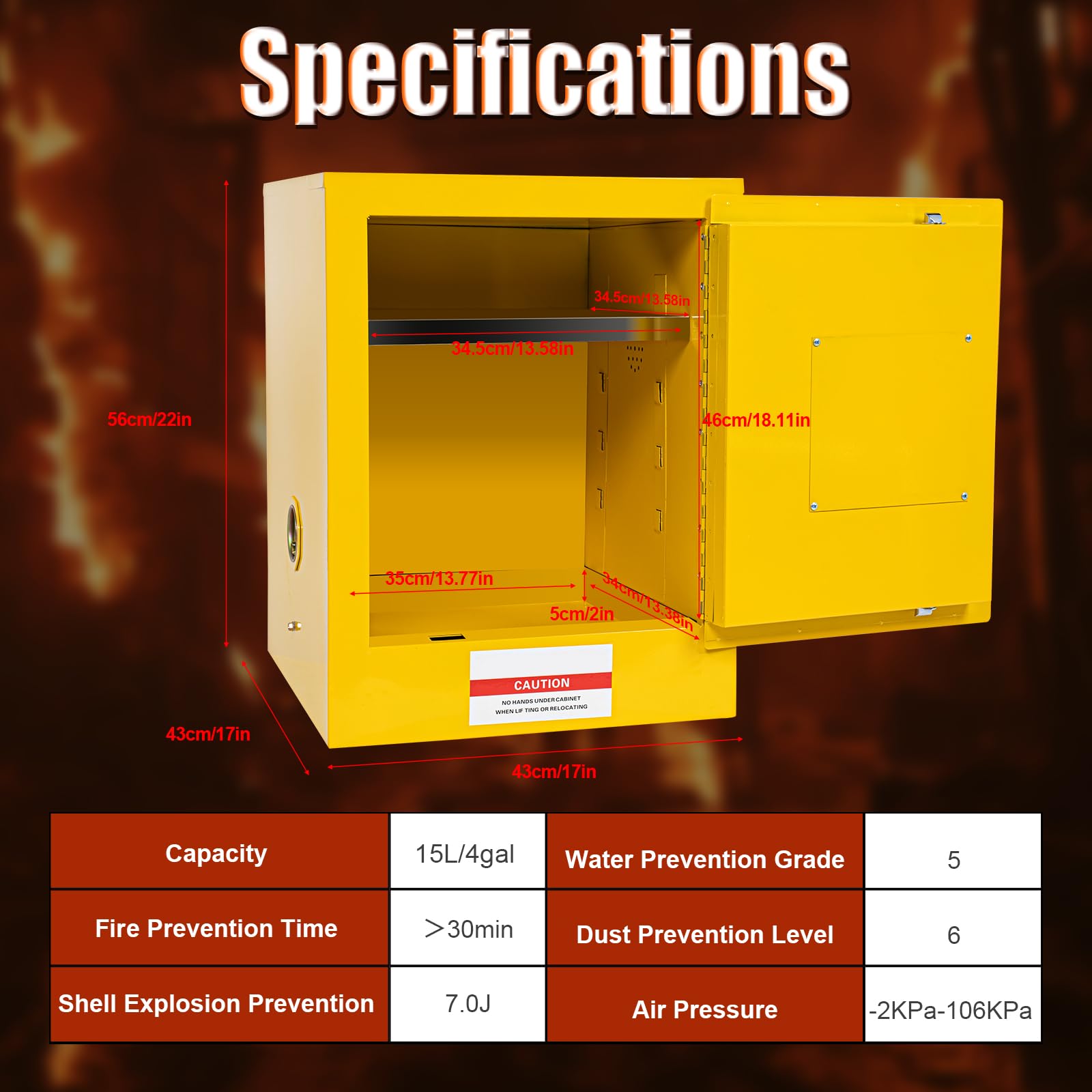 4 Gallon Yellow Flammable Safety Storage Cabinet - OSHA Compliant for Chemicals, Solvents & Liquids - Commercial, Industrial & Home Use - Perfect for Garage, Workshop & Laboratory Organization