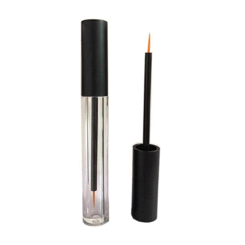 4 Pack 5ml Clear Empty Eyeliner Tubes with Black Lids - Refillable Eyelash Growth Serum Bottles, Plastic Mascara Containers with Brush for Lash Extensions & Eyelash Growth Oil - Includes 2 Mini Plastic Funnels - Perfect for DIY Beauty, Travel & Professional Salon Use
