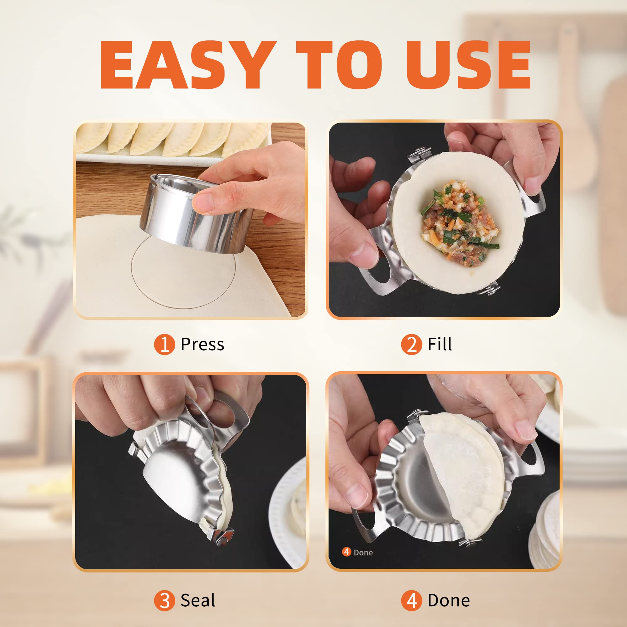 Premium Stainless Steel Dumpling Maker & Empanada Press Set - 2 Sizes (5-Piece) with Dough Cutter for Chinese Dumplings, Pierogi, Calzones, Pastelitos & More | Perfect for Home Cooking, Meal Prep & Party Snacks