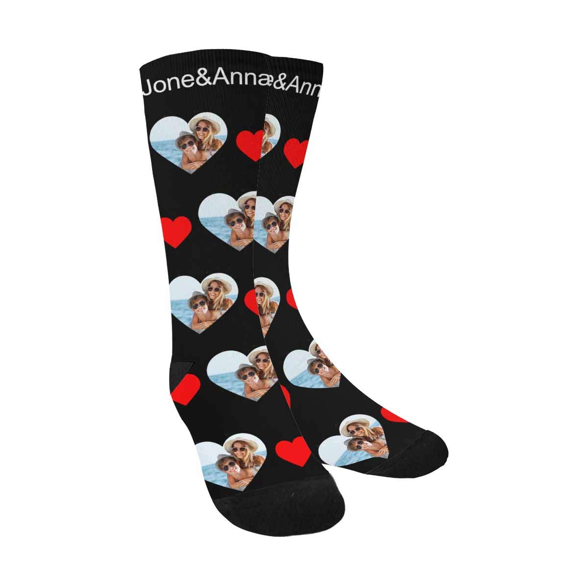 Custom Personalized Pet Face Socks - Heart Print Crew Socks with 2 Photos for Men & Women - Perfect Gift for Pet Lovers, Couples & Family - Great for Holidays, Birthdays & Everyday Wear