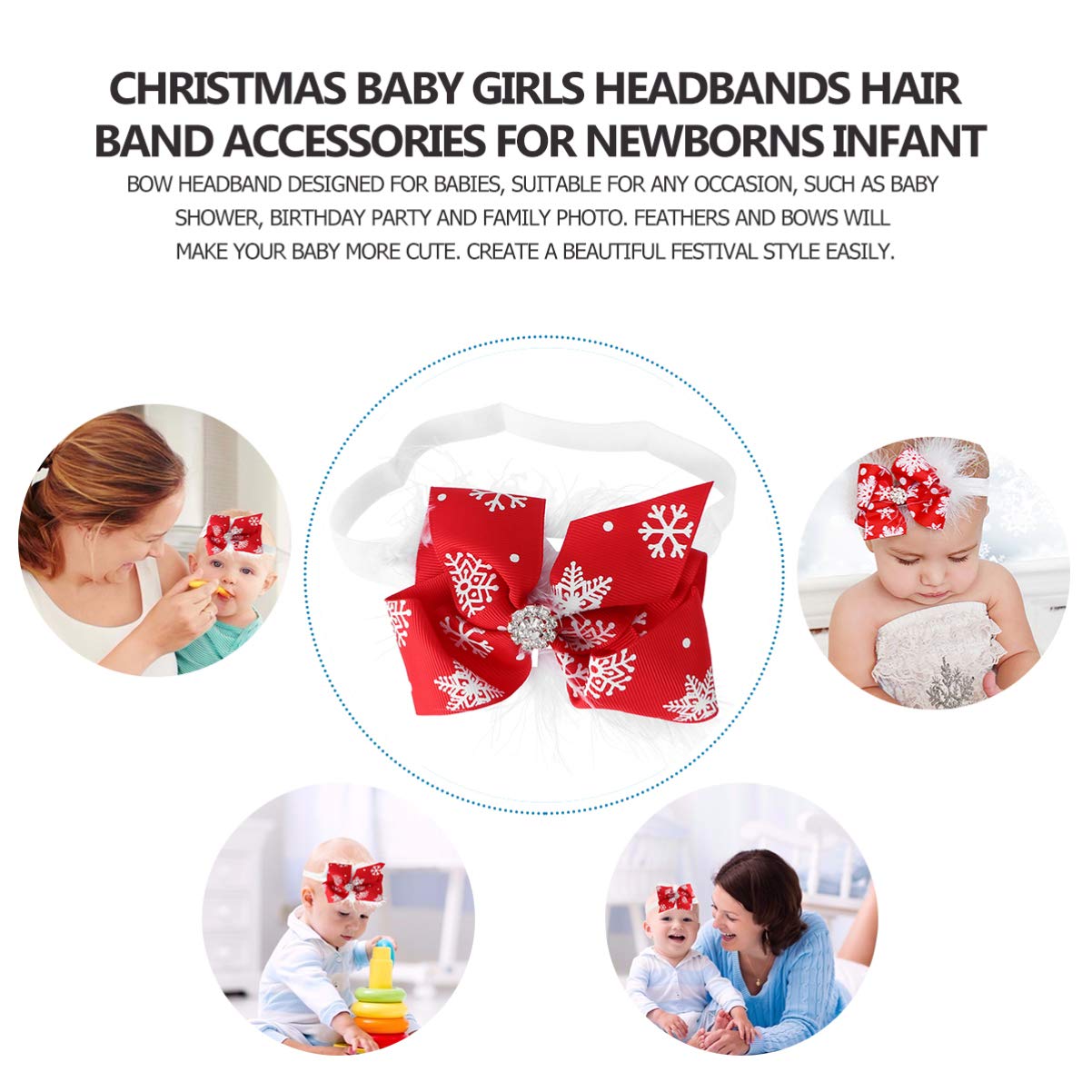 Lurrose 2Pcs Christmas Baby Girls Hair Bows - Snowflake Decorated Elastic Headbands for Newborns, Infants & Toddlers | Holiday Party, Photo Shoot & Gift Giving Accessories