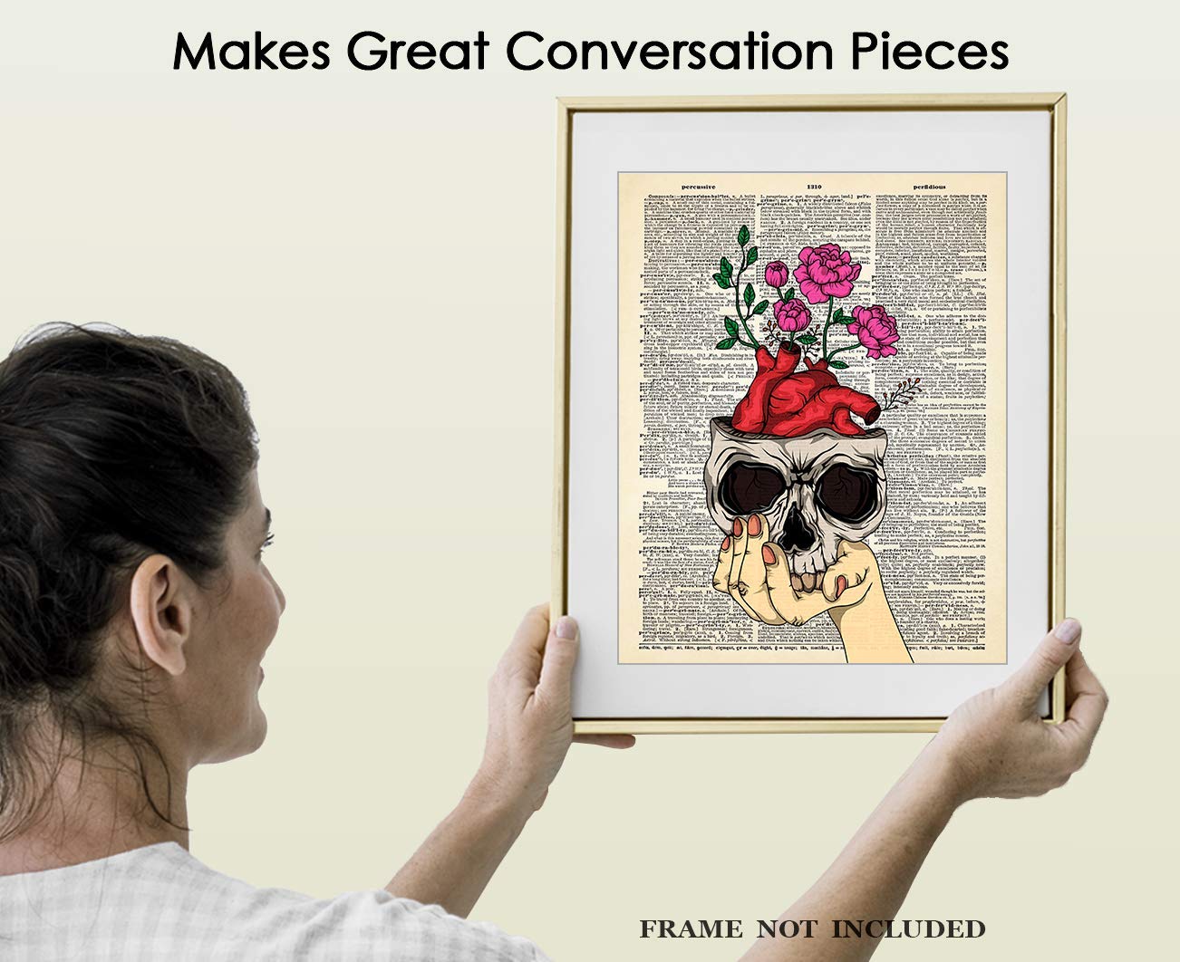 Gothic Floral Skull Wall Art - 8x10 Halloween Decor for Wiccan & Goth Homes