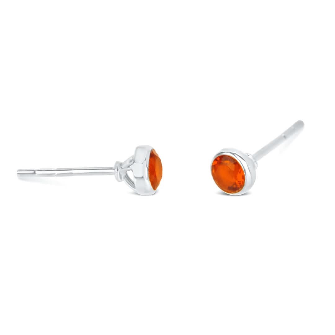 Natural Carnelian Mini Stud Earrings - Sterling Silver July Birthstone Jewelry for Women - Perfect Gift for Birthday, Anniversary & Everyday Wear