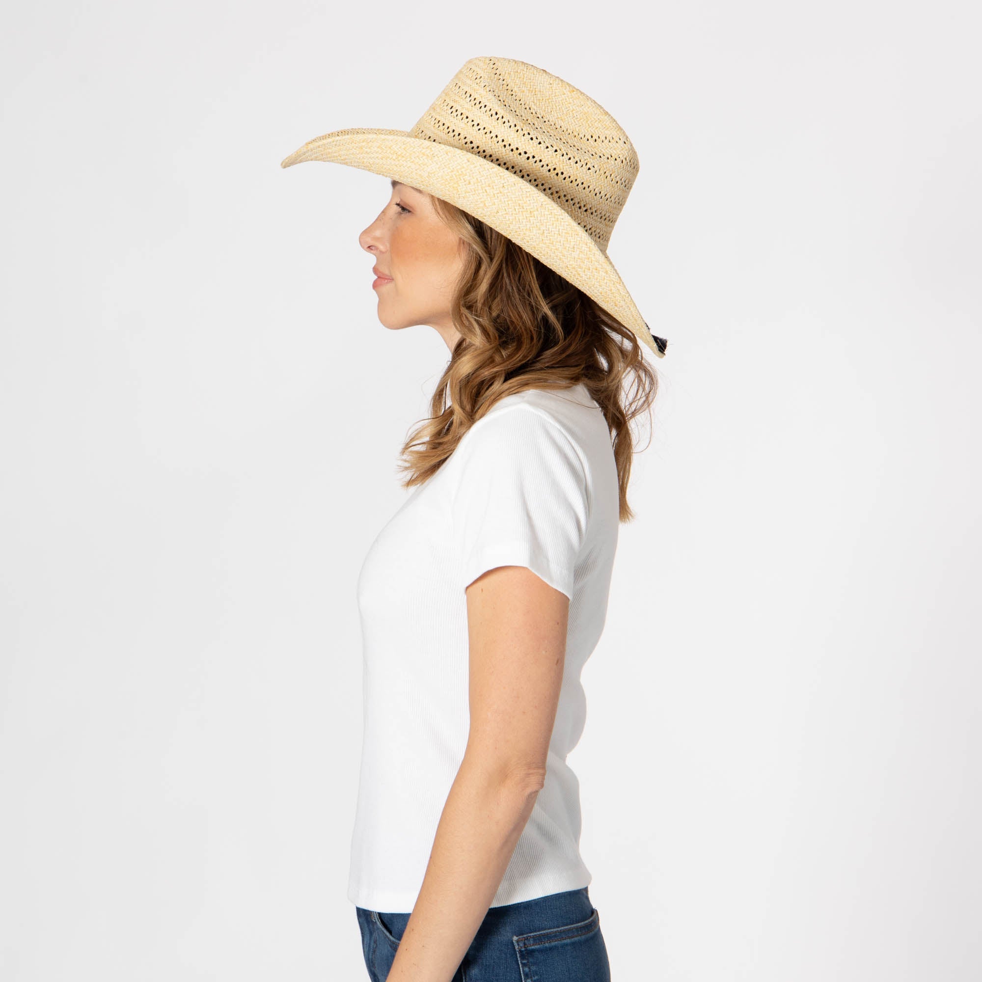 Annie Woven Toyo Straw Cowboy Hat with Wire Brim - Stylish Sun Protection for Outdoor Activities, Beach, and Countryside Wear