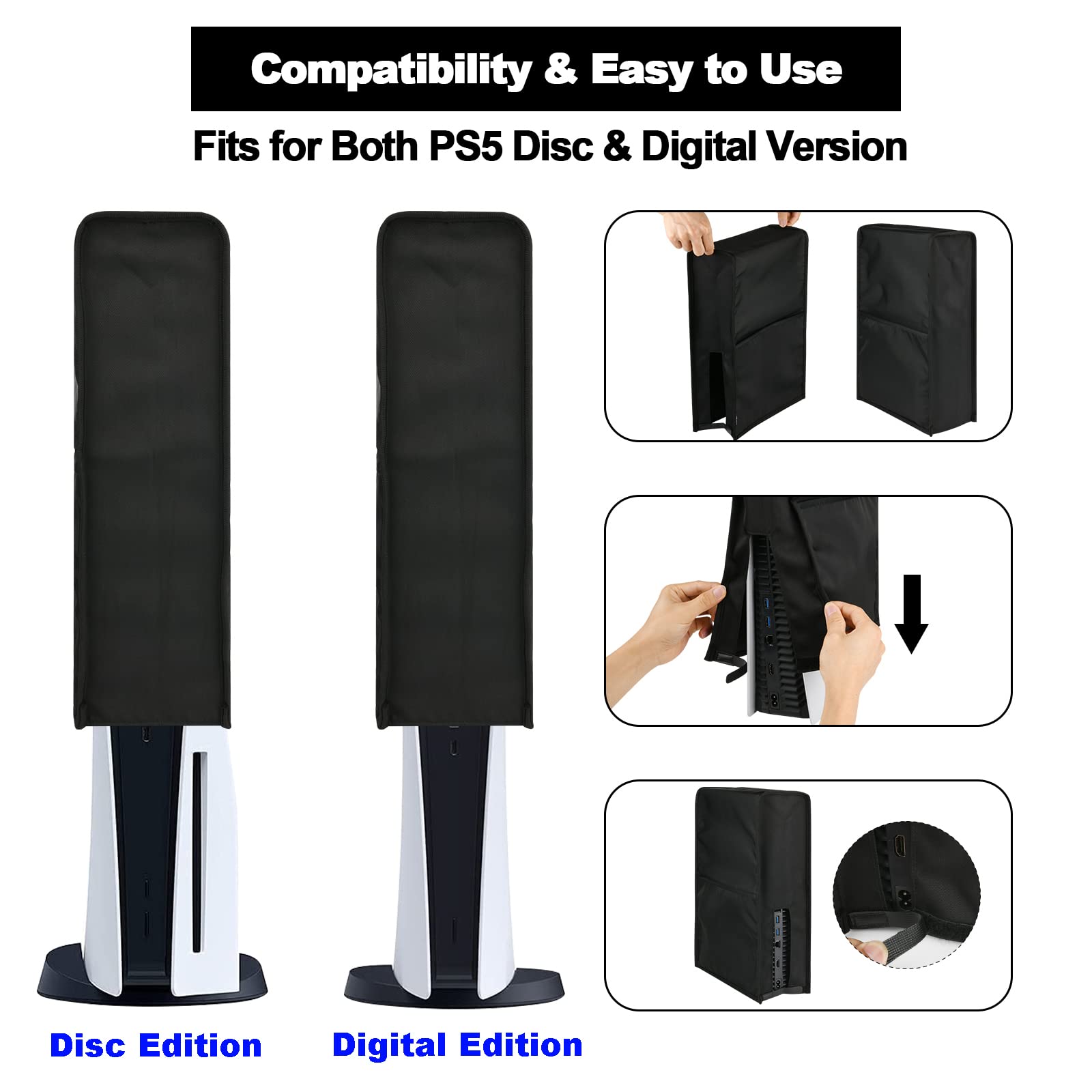 PS5 Console Dust Cover - Anti-Scratch & Waterproof Protector Sleeve with Side Pockets for PS5 Digital & Disc Edition | Gaming Accessory for Home Entertainment Setup