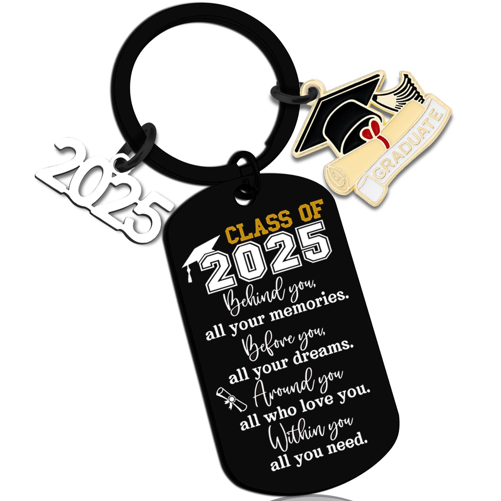 **2025 Graduation Keychain Gift for Her & Him - Inspirational High School & College Graduation Present - Class of 2025 Keyring Necklace for Teen Boys & Girls - Perfect for Senior Gifts & Commencement Celebrations**