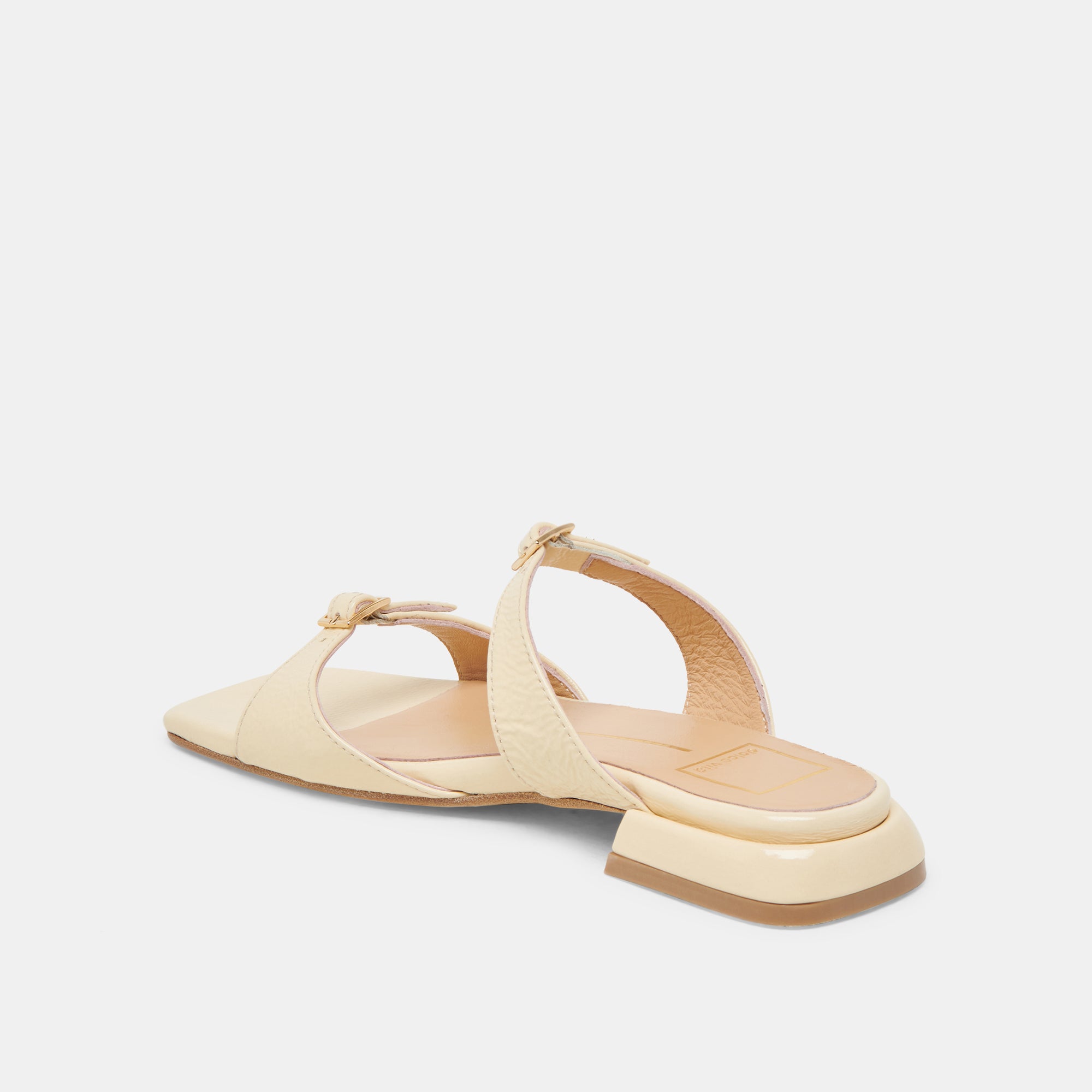 Lavern Sandals Light Yellow Crinkle Patent Leather Women's Summer Slides - Perfect for Beach, Pool, and Casual Outings