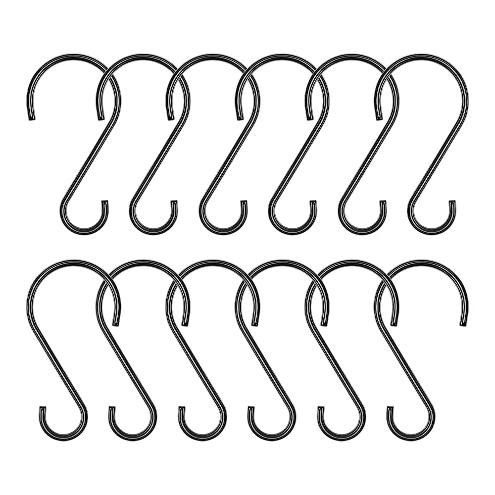 Utopia Alley Shower Curtain Rings - 12 Pack Rustproof Zinc S-Shaped Hooks for Bathroom (Black) | Durable Shower Accessories for Home & Hotel Use