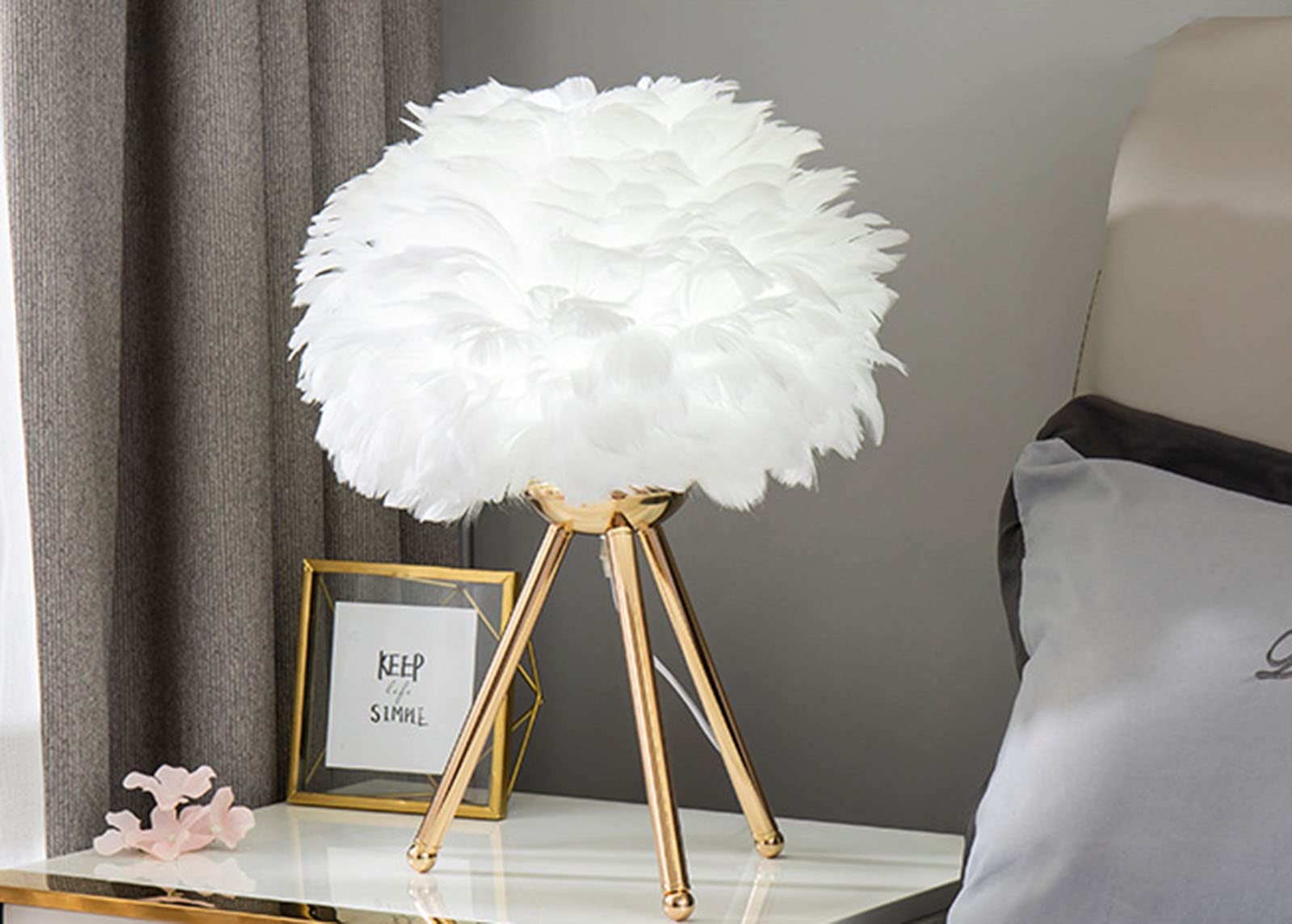 Modern Creative Feather Triangle Table Lamp - Elegant White with Golden Base for Bedroom, Living Room & Hotel Decor - Perfect Nightstand Lamp, Bedside Light & Warm Decoration for Wedding & Home Ambiance