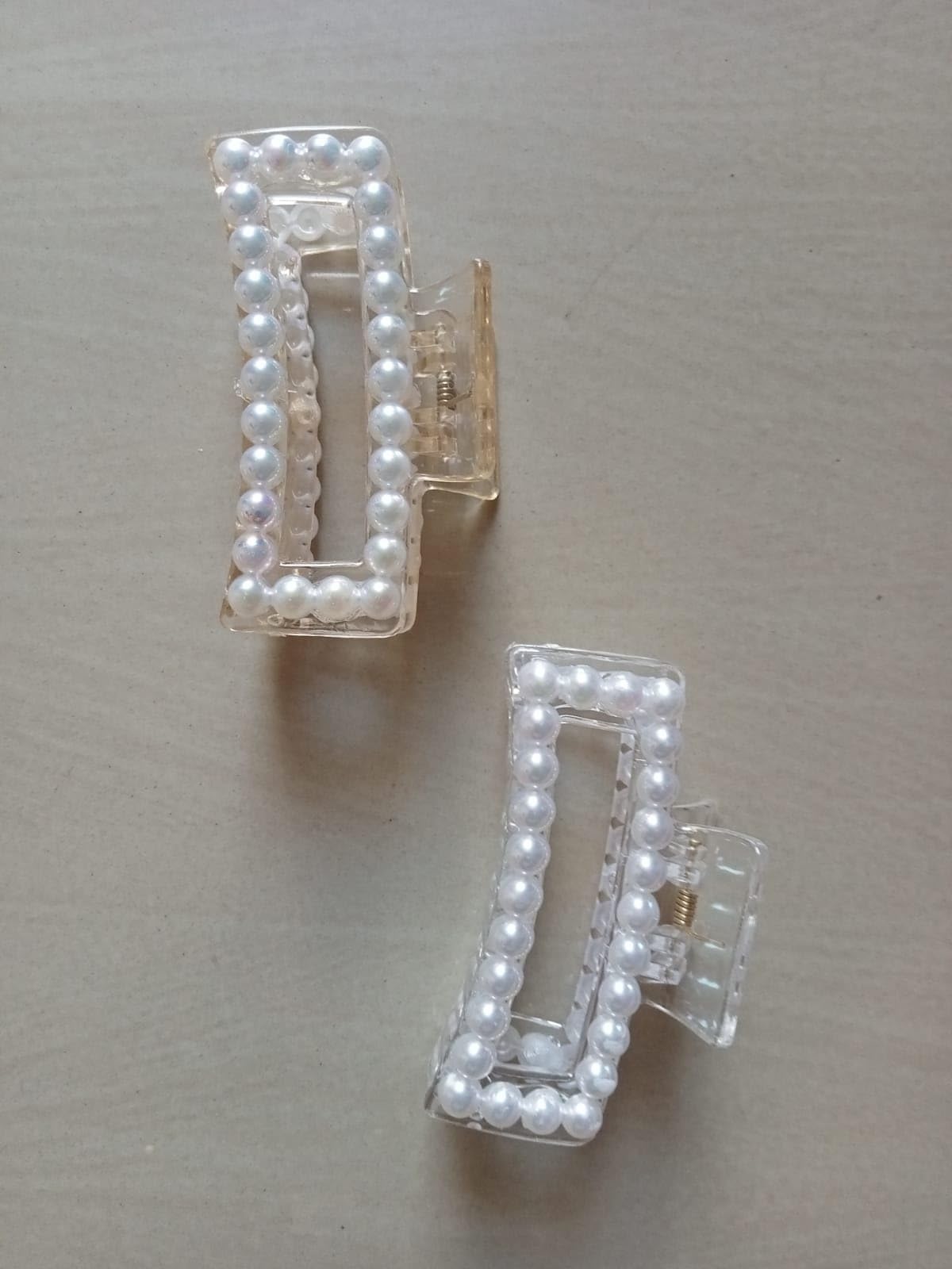 THE GLAM NIYATI Metal Hair Claw Clip with Pearl - Rectangular Hair Clips for Women (Pack of 2) | Fashion Hair Accessories for Updos, Ponytails & Everyday Styling