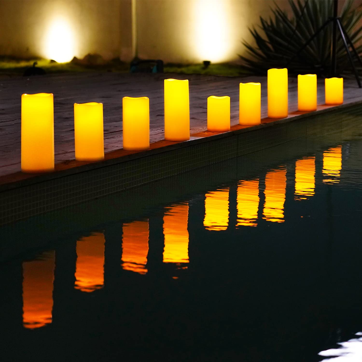 Homemory Large Solar Candles Outdoor Waterproof - 4x10 Inch Solar Powered Flameless Candles with Dusk to Dawn Sensor - Set of 2 for Patio, Garden, Lanterns & Home Decor