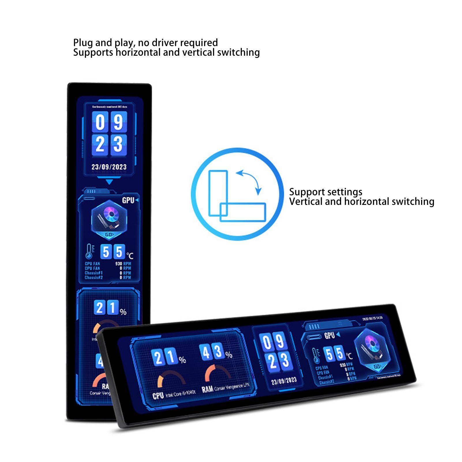 11.9 Inch Portable Monitor with Built-in Speaker, Full HD 60Hz HDMI Computer Secondary Display for PC CPU GPU RAM Data Monitoring - Compatible with Raspberry Pi, Ubuntu, Kali & Retropie - Perfect for Coding, Gaming & Office Work