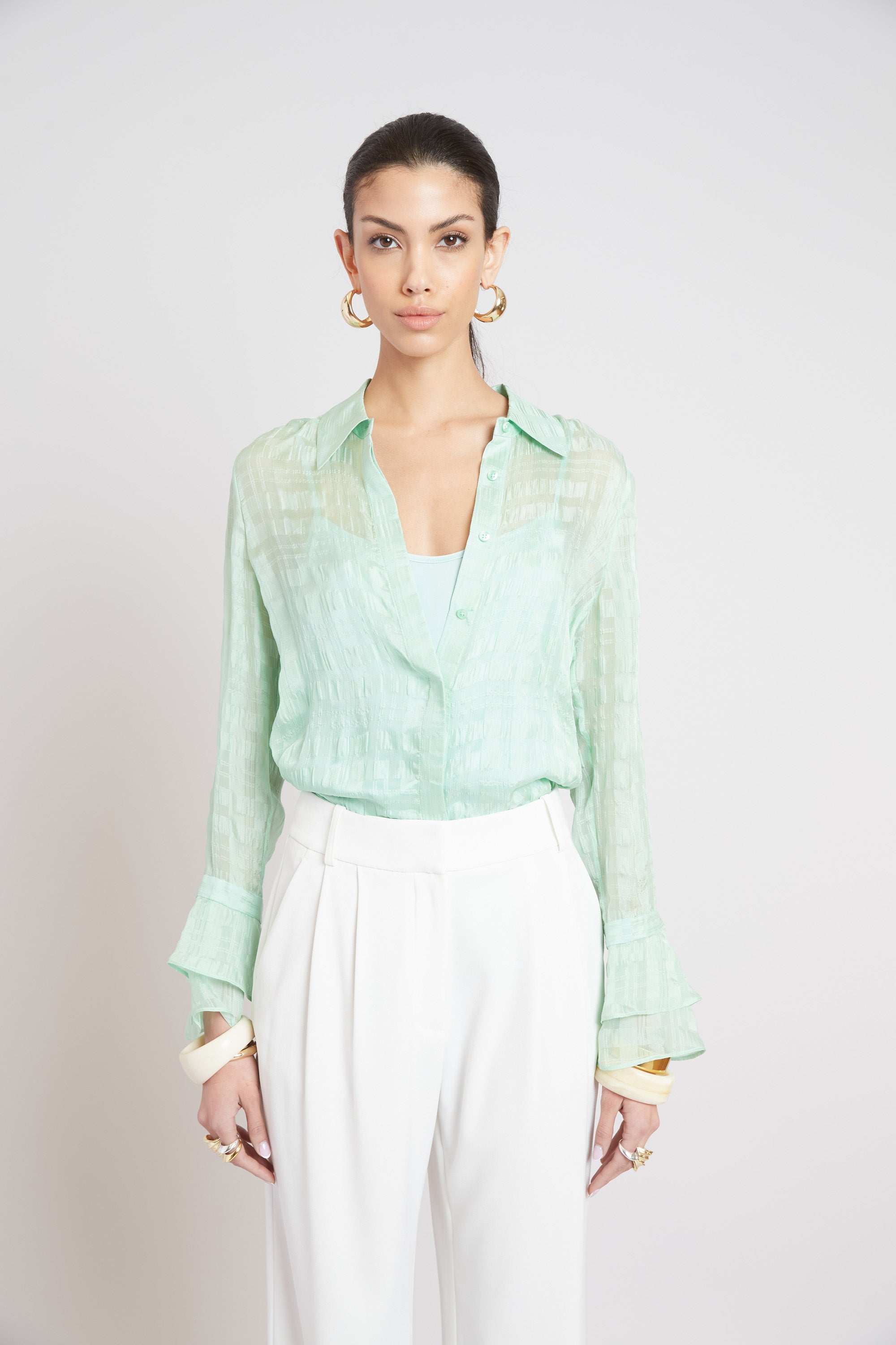 Luxury Silk Plaid Jacquard Shirt for Men & Women | Elegant Button Down Blouse | Perfect for Office, Party & Special Occasions