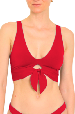 Robin Piccone Ava Over Shoulder Bikini Top - Fiery Red | Sexy Swimwear for Women | Perfect for Beach Vacations & Pool Parties
