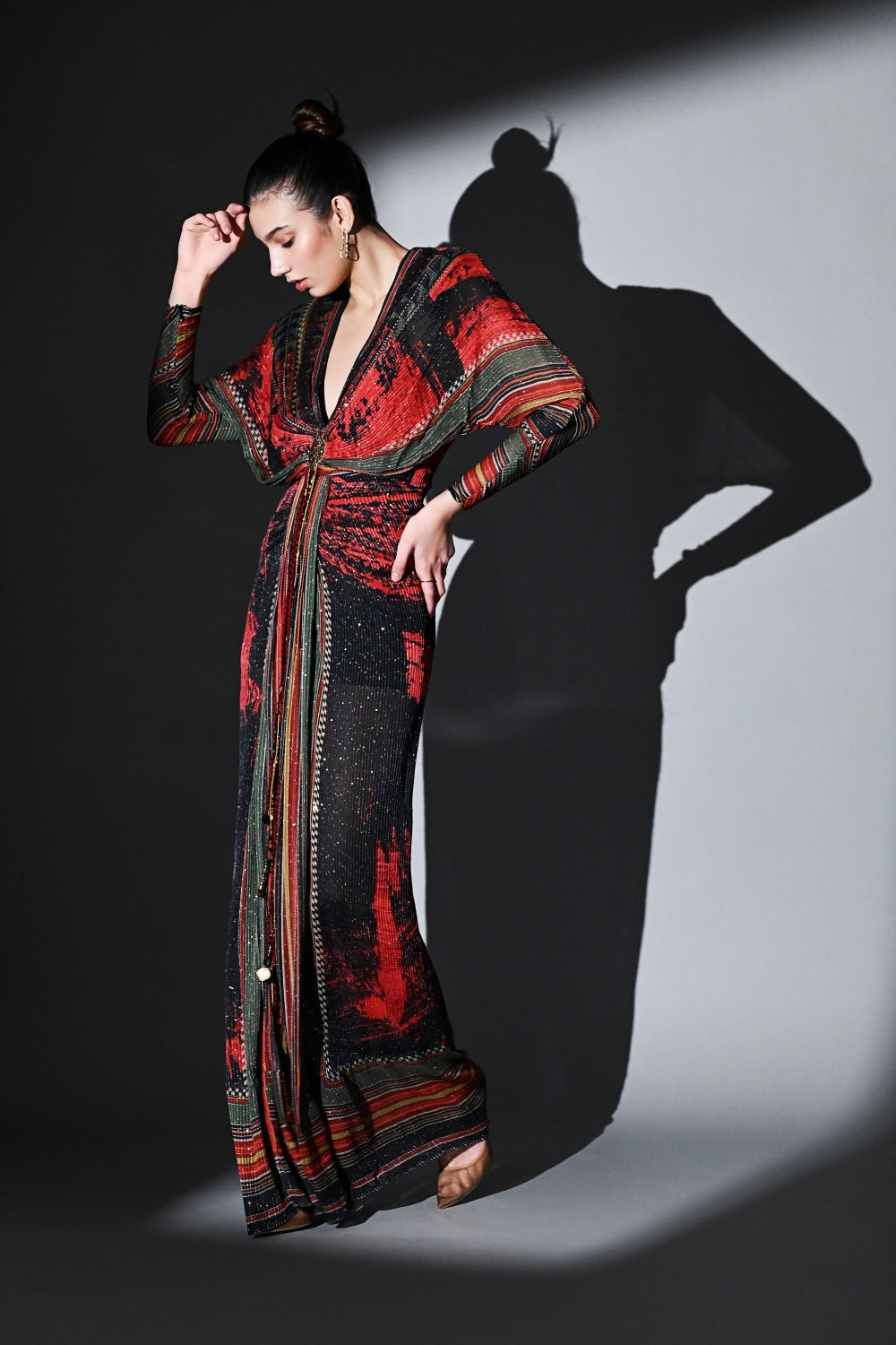 Elegant Rouge Love Draped Dress for Women - Flowy & Romantic Evening Gown for Date Night, Party & Special Occasions