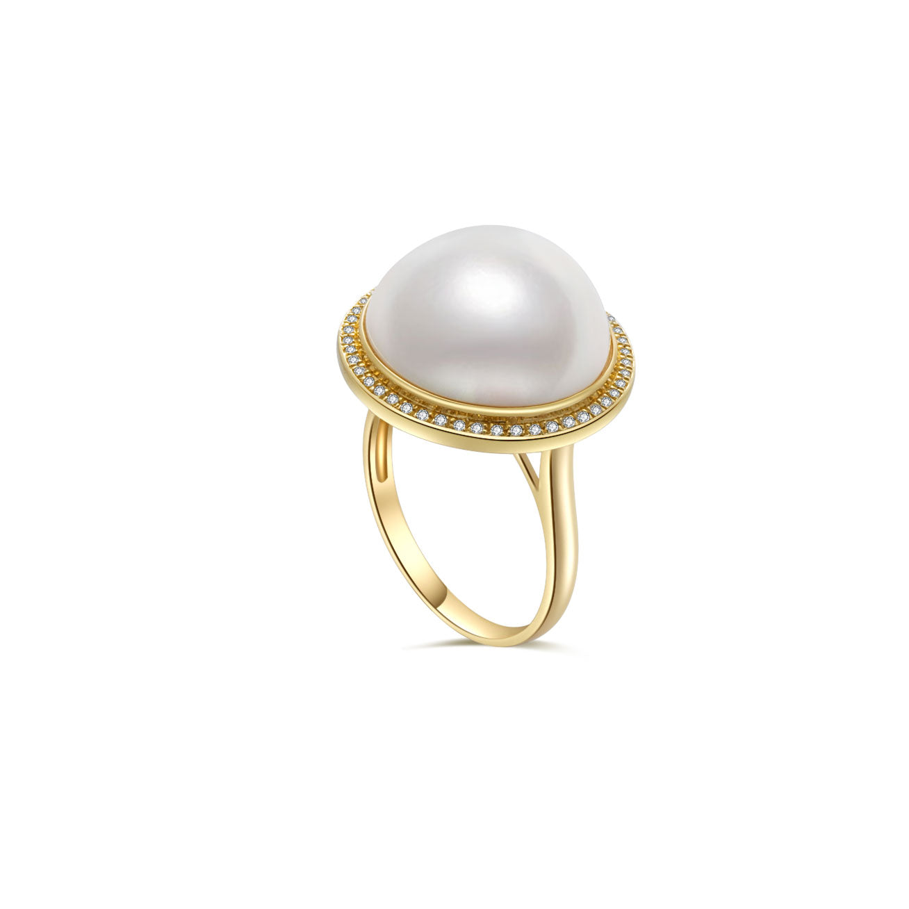 18K Gold Diamond & Edison Pearl Ring KR00057 - Elegant Jewelry for Weddings, Anniversaries & Special Occasions