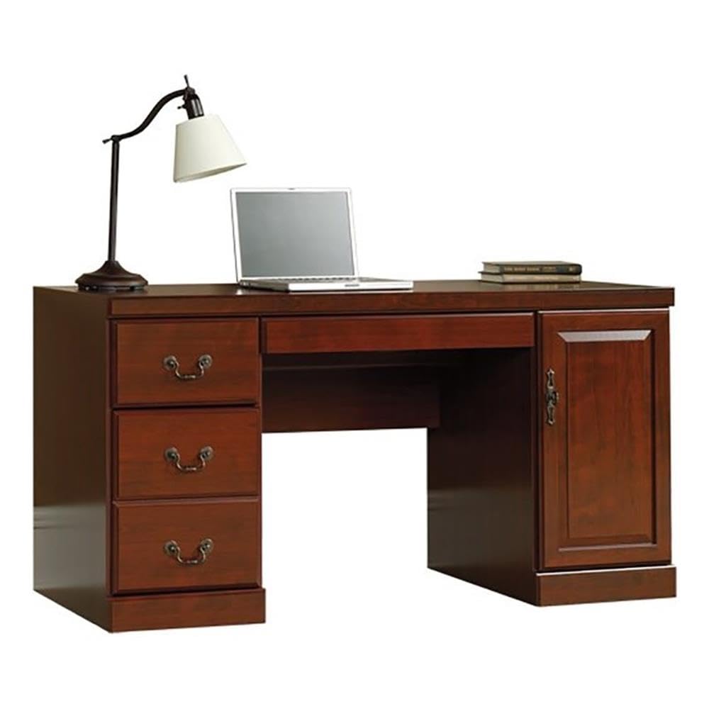 Pemberly Row Traditional Wood Computer Desk Credenza in Classic Cherry - Home Office Furniture for Work & Study, Perfect for Desktops, Laptops & Storage