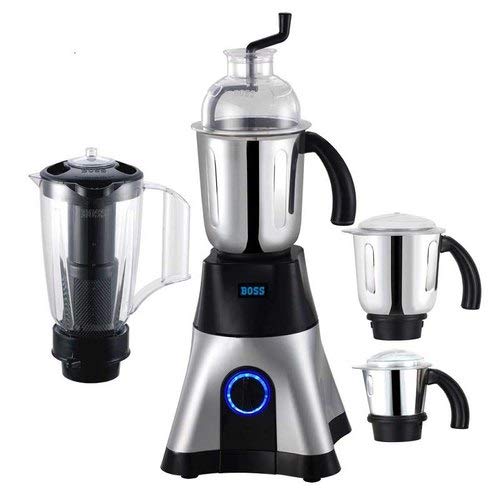 BOSS Cyclone 4-Jar Mixer Grinder - 750W Powerful Motor with 3 Speed Settings & Incher - 110V Silver Blender for Indian Cooking, Spice Grinding & Smoothie Making - Perfect for Kitchens & Home Use