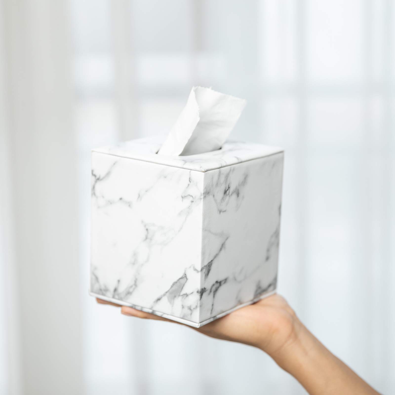 Elegant Marble Stripes PU Leather Tissue Box Cover - Square Bathroom Tissue Holder for Home & Office Decor | Stylish & Durable Tissue Box Organizer