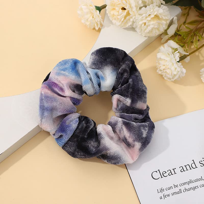 Tie Dye Velvet Hair Scrunchies for Women & Girls - Soft Elastic Hair Bands Set of 5 - Perfect for Workouts, Yoga, Office & Everyday Styling