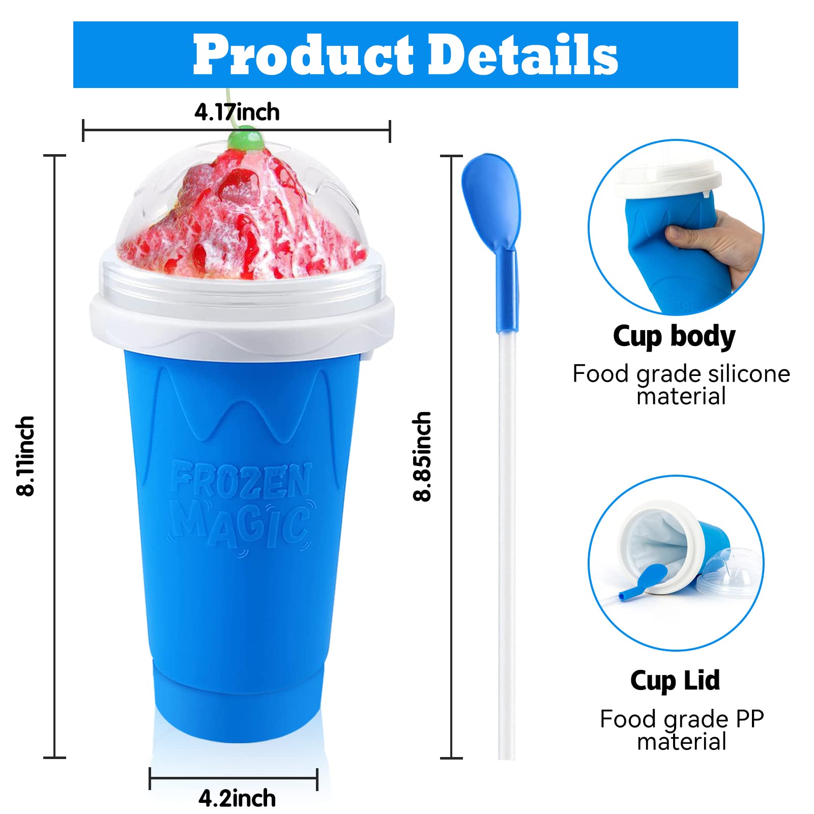 QwayHome 2PC Slushie Maker Cup - DIY Frozen Magic Slushy Cup with Double Layer Silica Gel, Quick Cooling Smoothie & Ice Cream Maker for Homemade Milk Shakes (Blue+Green) - Perfect for Summer Parties, Kids Treats & Backyard BBQs