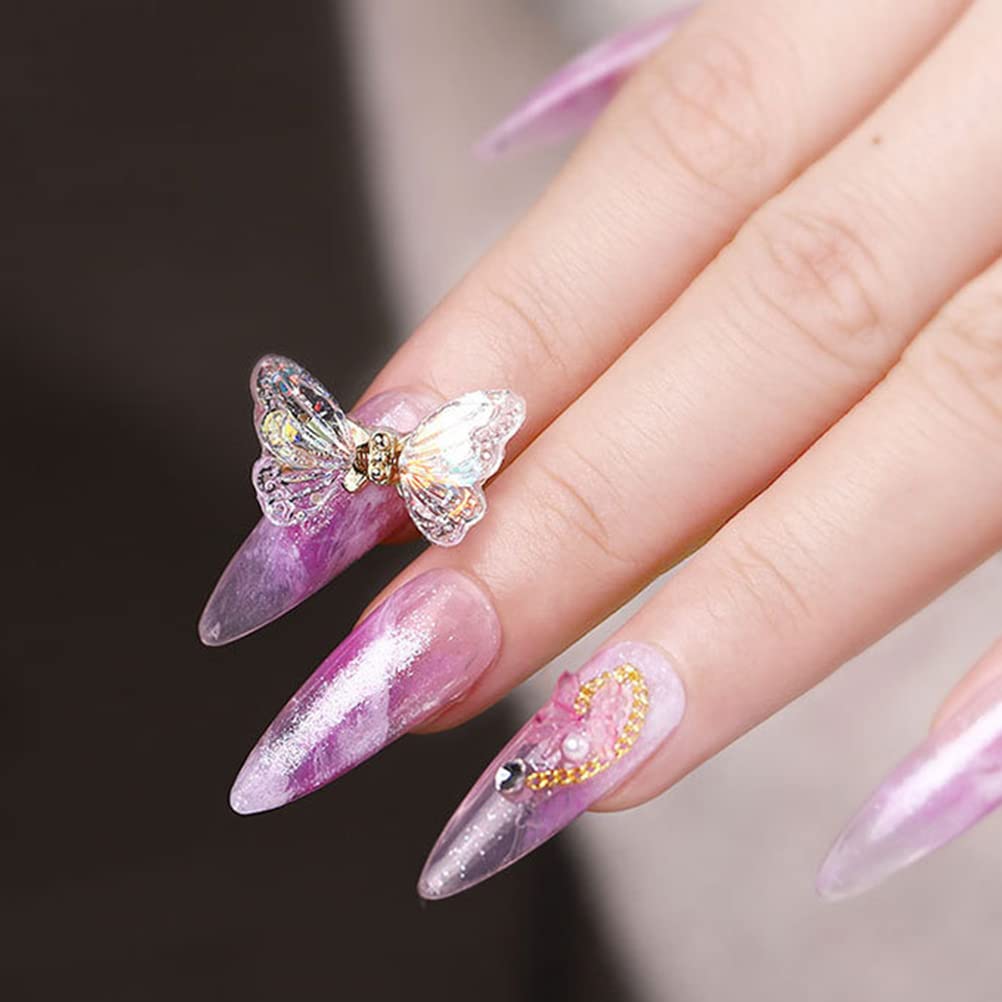 Minkissy 4pcs Butterfly Nail Art Charms - DIY Manicure Supplies, Nail Glitter Decorations, Resin Fairy Girl Stickers for Nail Art Design - Perfect for Parties, Weddings, and Special Occasions