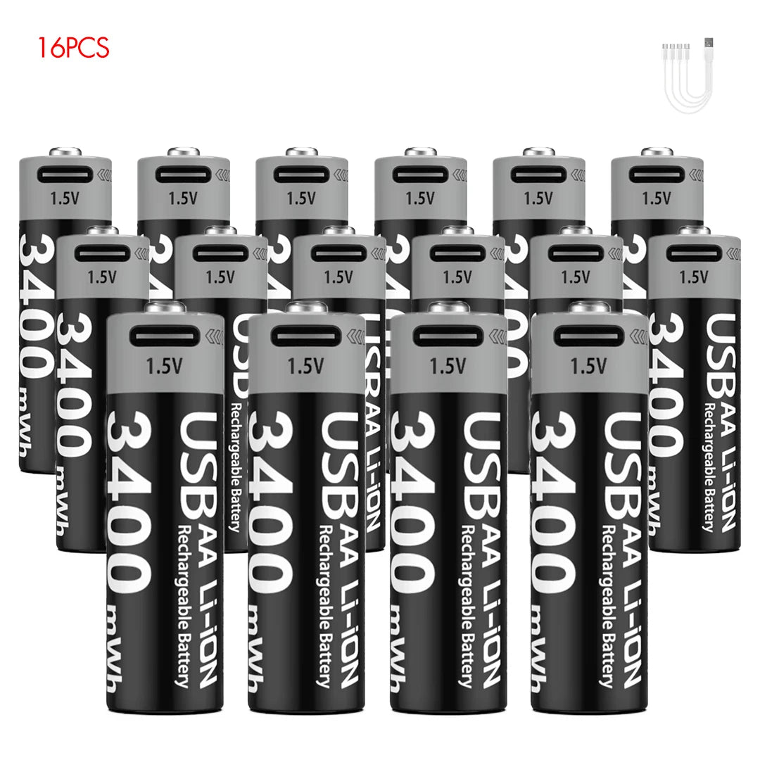 MATOV 1.5V AA 3400mWh USB-C Rechargeable Lithium Batteries - 4 Pack, Long Lasting Power for Hunting Cameras, Smart Door Locks, Remote Controls, Wireless Mice & Microphones - Perfect for Outdoor Gear & Smart Home Devices