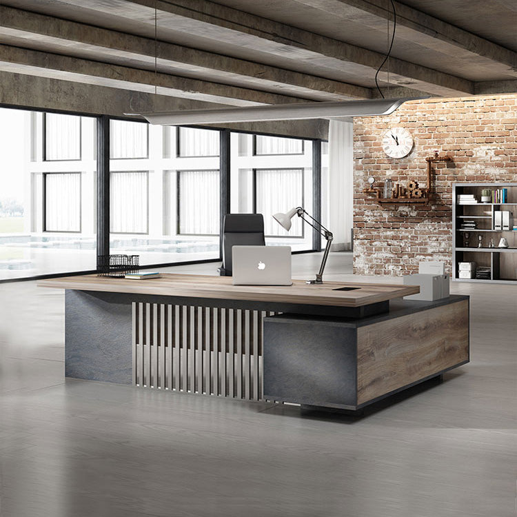 DAXTON Executive Desk with Left Return 2.4M - Warm Oak & Black Finish - Modern Office Furniture for Home & Business Workspace