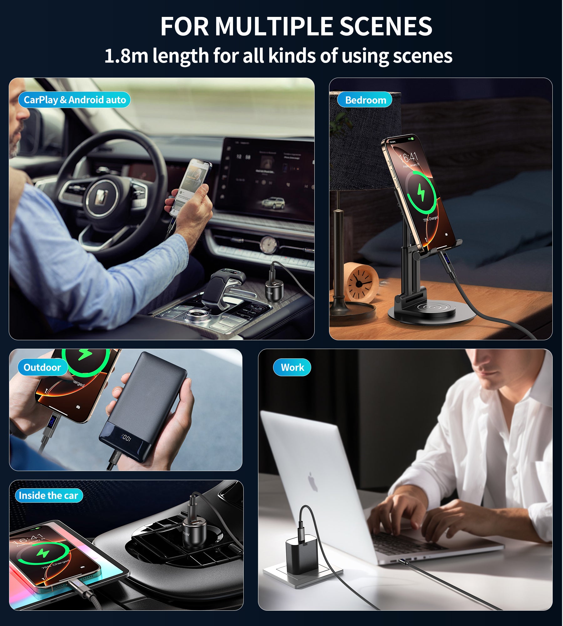 Choetech PD240W USB C to USB C Fast Charging Cable with Digital Display - 6ft Magnetic Charger for iPhone 15/14/13, Samsung Galaxy, MacBook - Perfect for Home, Office & Travel Charging